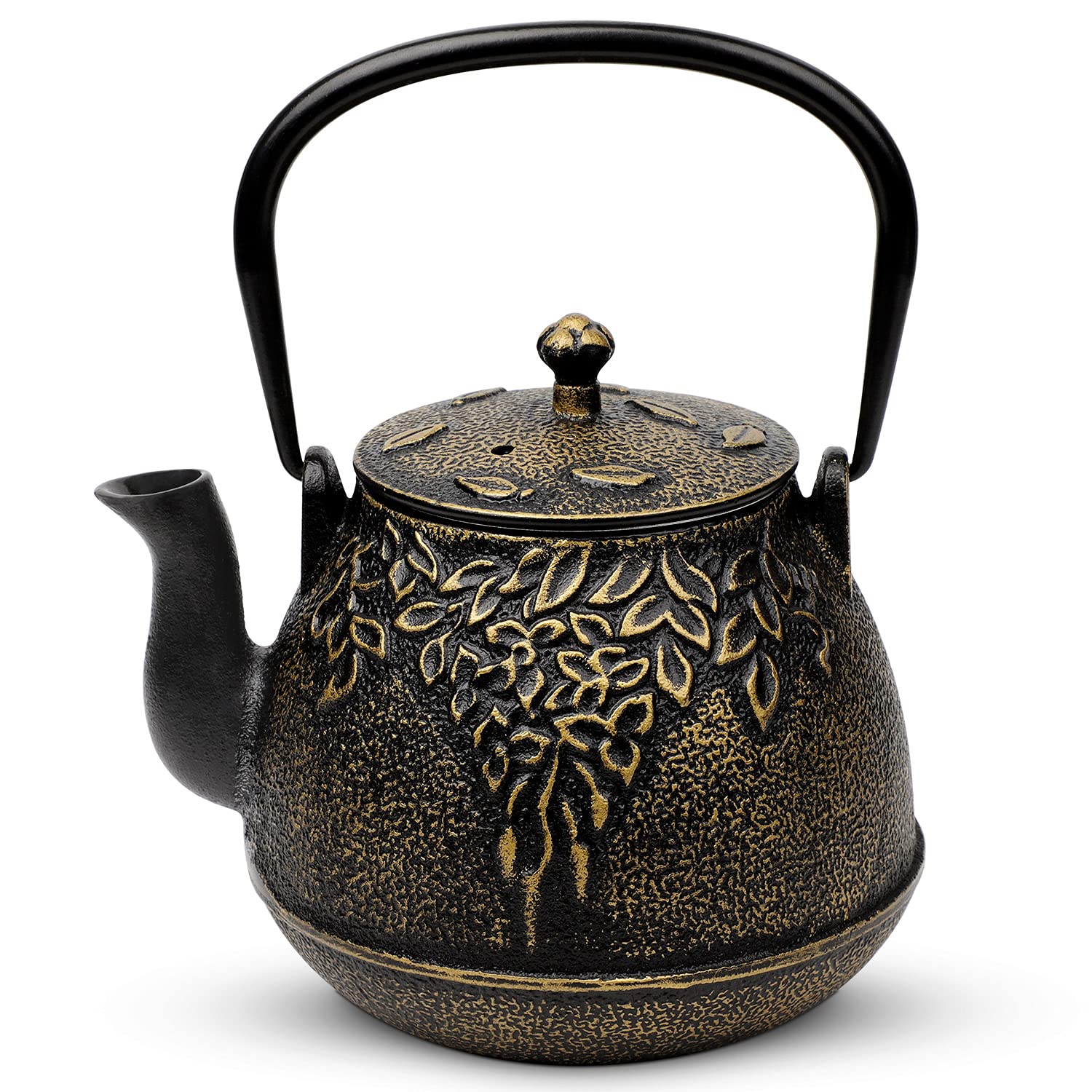Premium Japanese Cast Iron Tea Kettle - 40oz (1200ml) Stovetop Safe Teapot with Removable Infuser for Loose Leaf Tea, Black - Perfect for Home Brewing, Tea Ceremonies & Cozy Afternoons