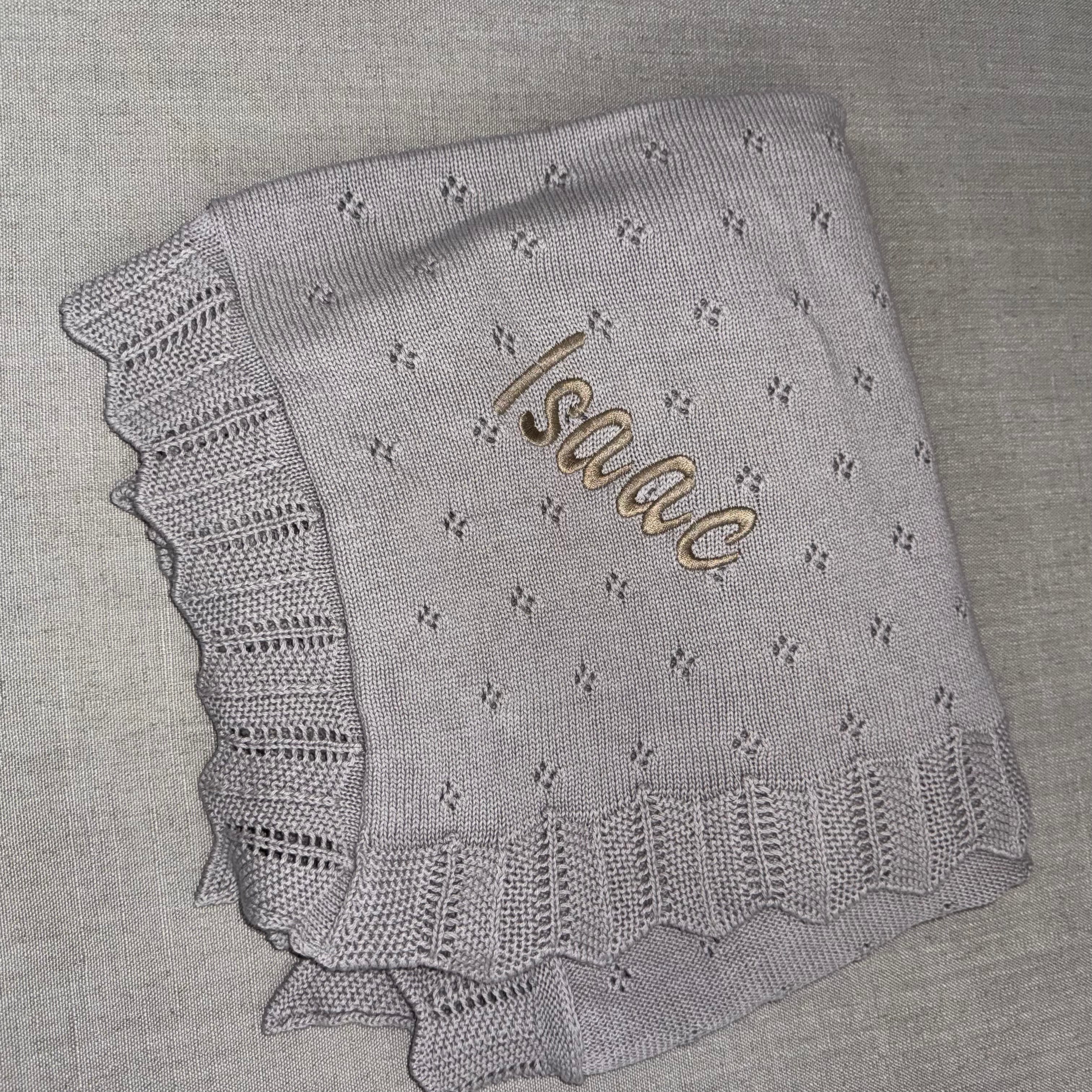 Domani Home Scalloped Pointelle Blanket - Soft Nimbus Cloud Design Knit Throw - Cozy Lightweight Bedspread for Sofa, Bedroom & Nursery Decor
