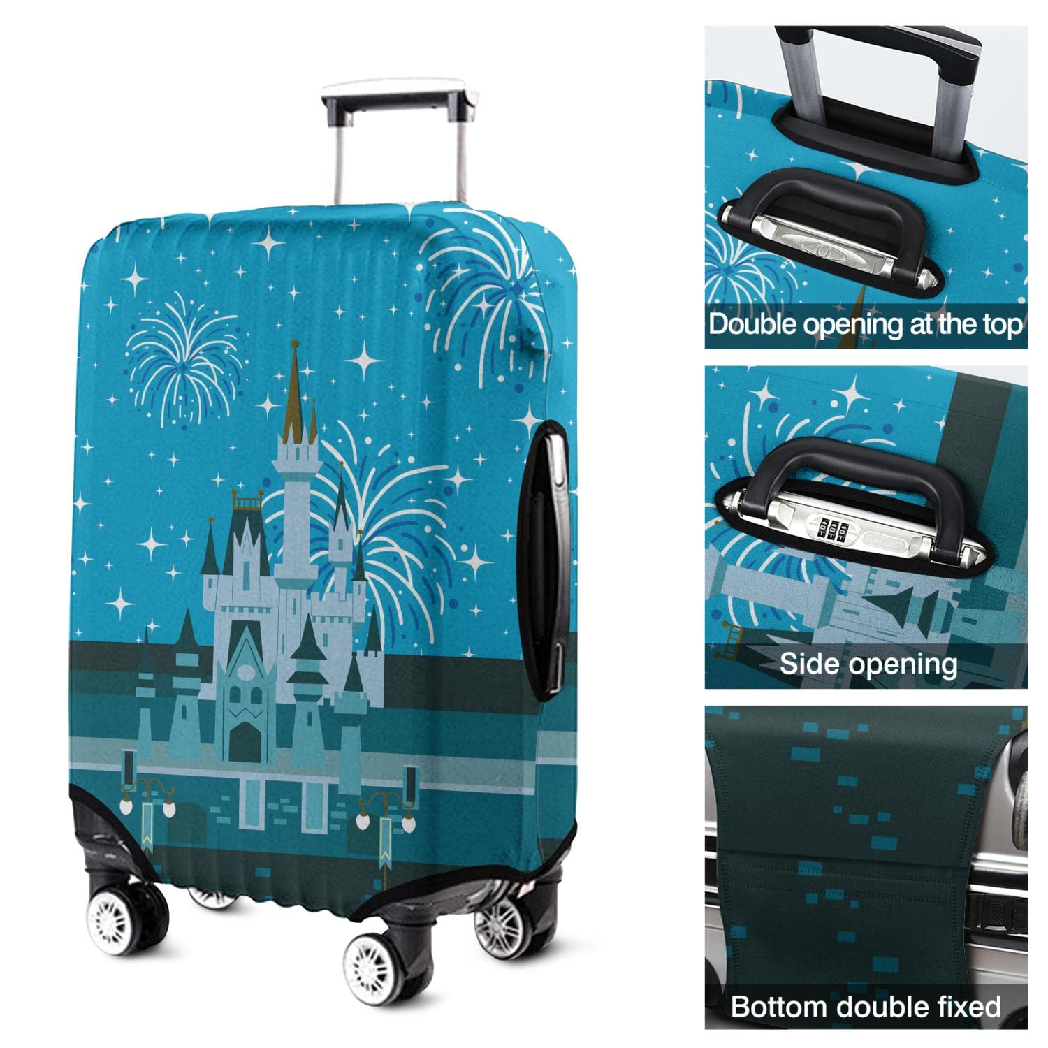 Waterproof Luggage Cover Protector for 22-24 Inch Suitcases - Durable Travel Baggage Protector with Castle Firework Design | Perfect for Air Travel, Vacation & Business Trips