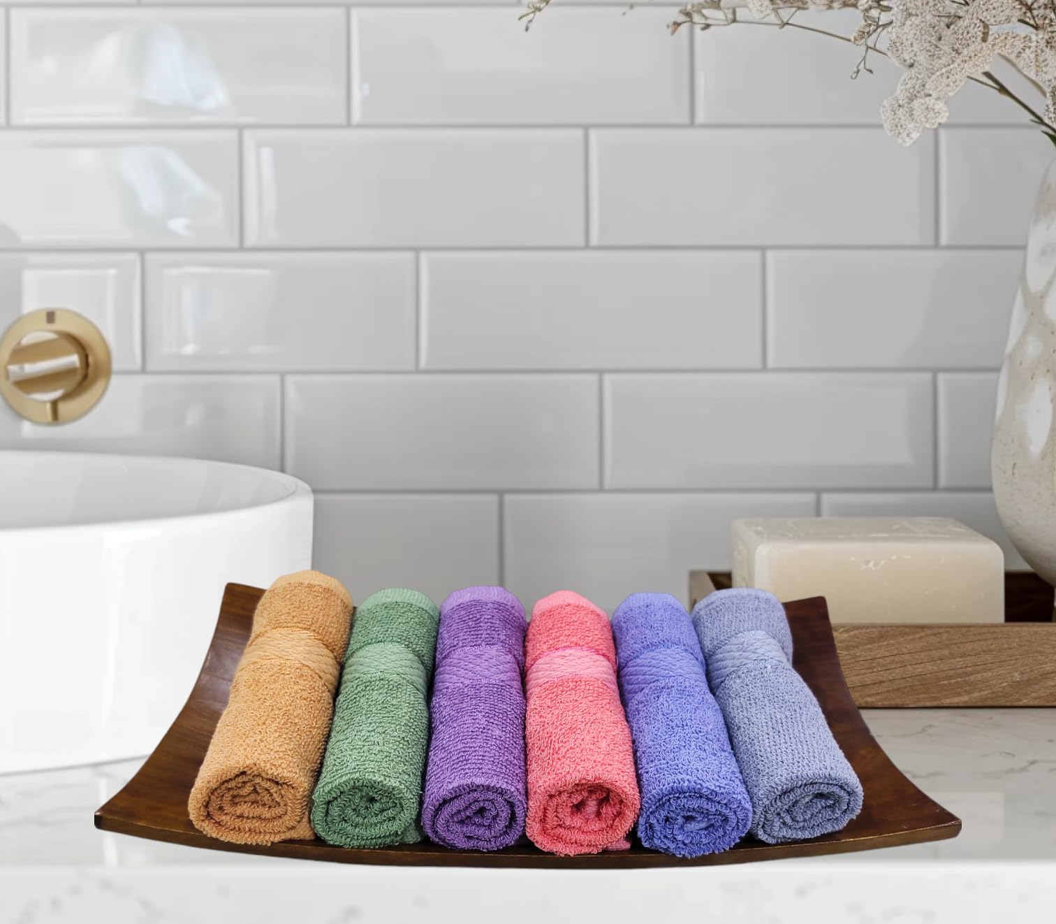 Caslino 6-Pack Soft & Absorbent Cotton Face Towels - 25x25cm, 400 GSM, Multicolor - Perfect for Gym, Travel, Spa & Daily Skincare Routine - Unisex Towel Set for Women & Men