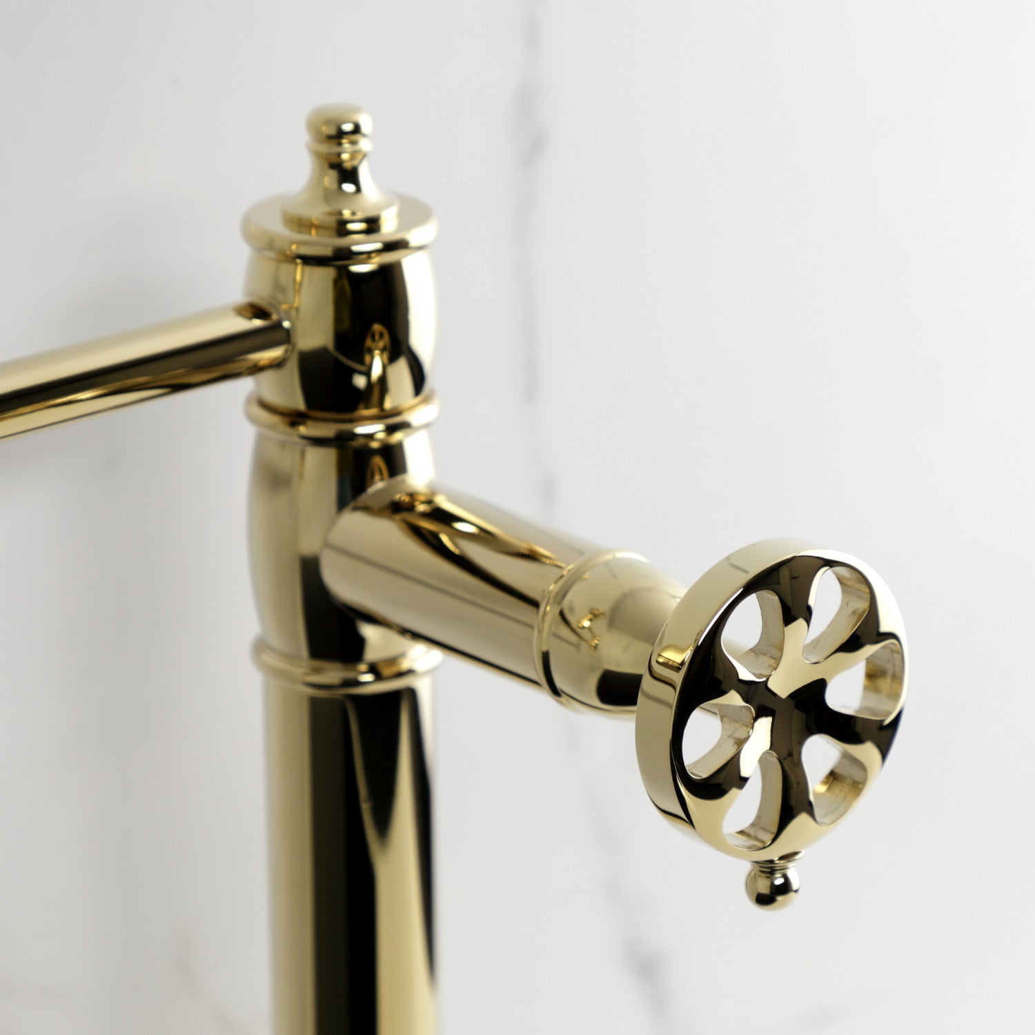 Belknap KS3702RX Two Handle Deck Mount Pot Filler Faucet - Polished Brass Finish for Kitchen Sink, Stove & Cooking Area - Ideal for Filling Large Pots & Pans While Cooking