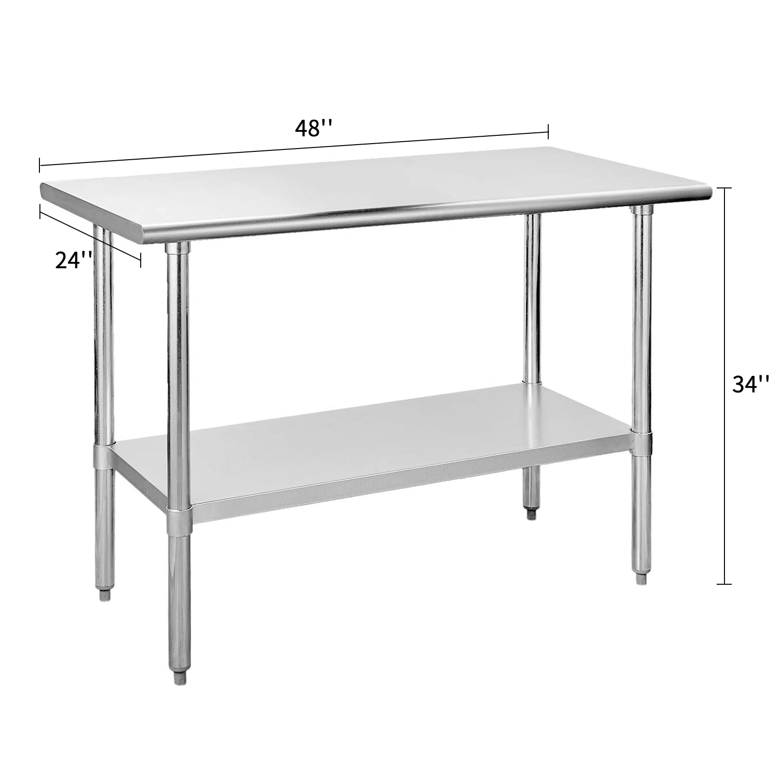 Stainless Steel Prep Table 24x48 Inches - Adjustable Under Shelf & Foot - Heavy Duty Commercial Kitchen Table for Restaurant, Home, Hotel - Perfect for Food Prep, Cooking & Baking Workspaces