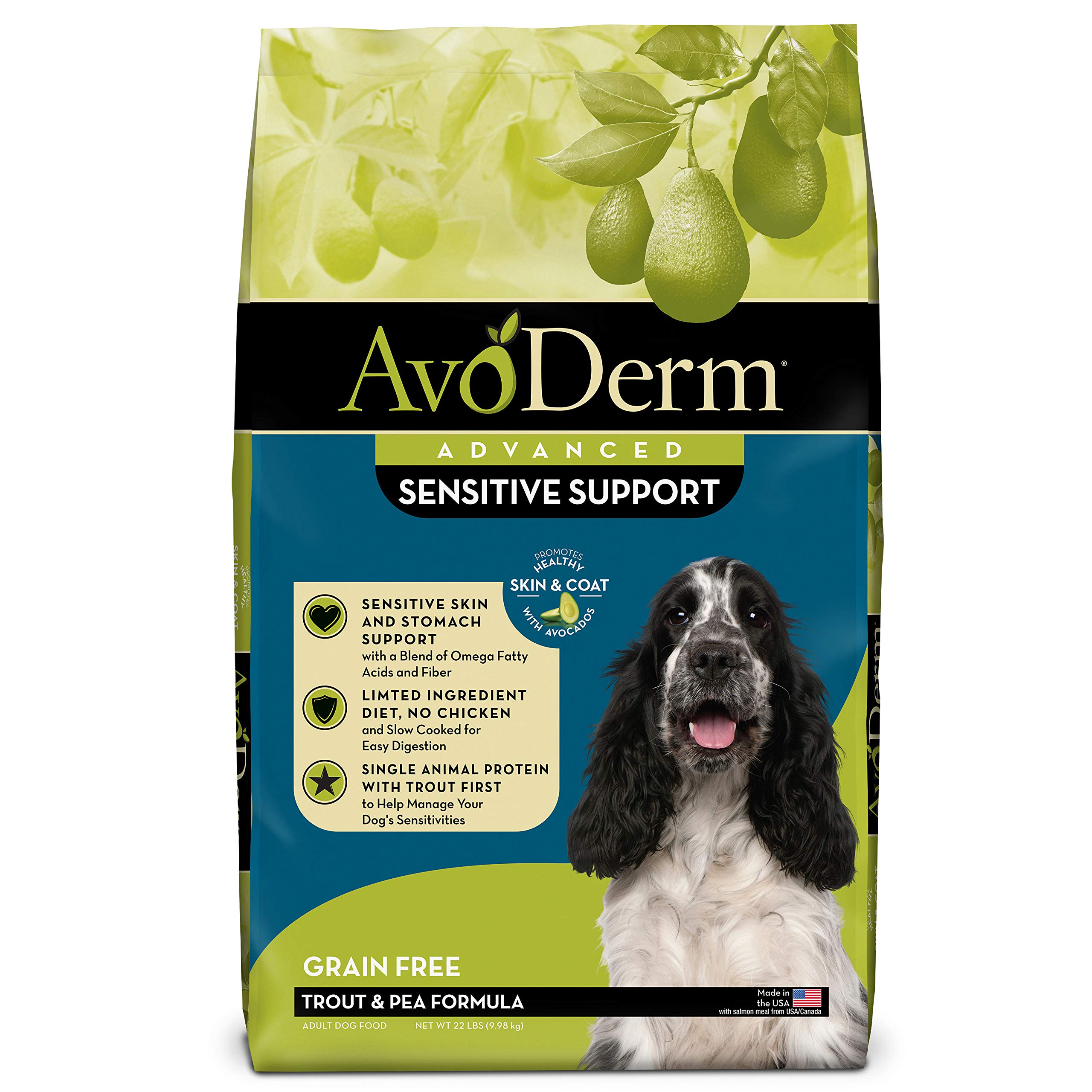 AvoDerm Natural Sensitive Stomach Dry Dog Food for Food Intolerances & Sensitivities - Grain Free Seafood Recipe Kibble for Adult Dogs with Digestive Issues - Perfect for Dogs with Allergies or Sensitive Skin