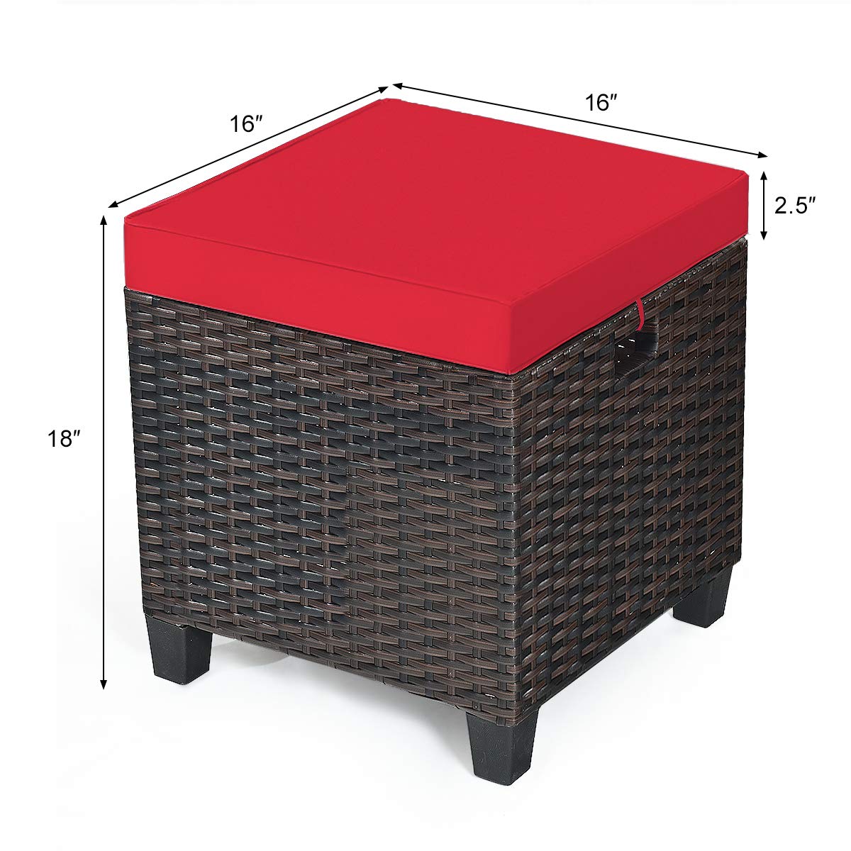 2PCS Rattan Wicker Ottoman Set with Removable Cushions - Patio Footstool & Footrest Seat for Outdoor, Garden, Backyard - Durable Wicker Furniture for Home Decor, Relaxation & Entertaining (Red)