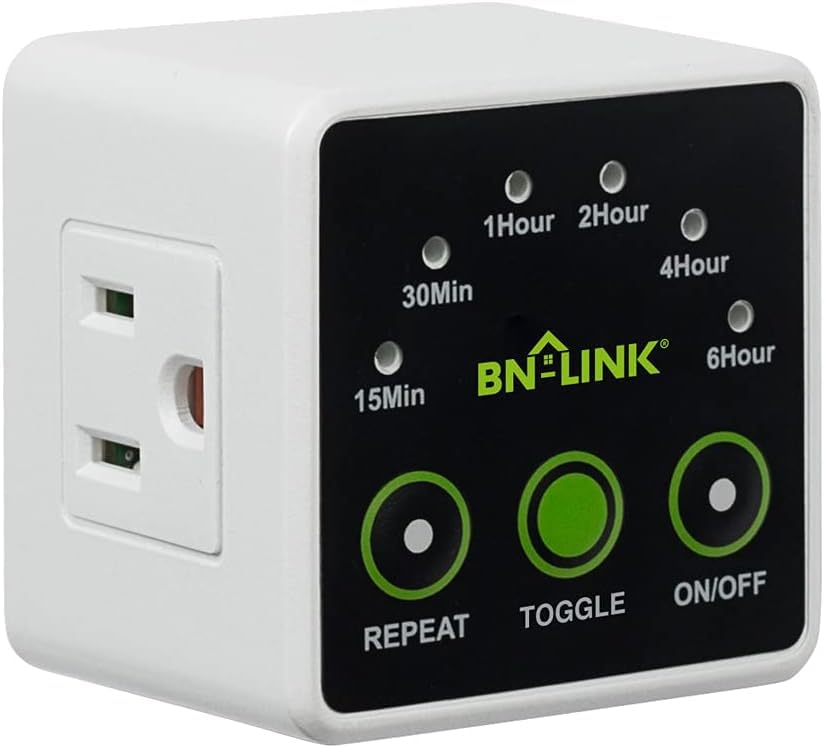 BN-LINK Smart Digital Countdown Timer with 3-Prong Outlet - 15A/1875W Heavy Duty Timer for Lamps, Lights & Appliances - Programmable Repeat Cycle Timer for Home, Office & Workshop Use