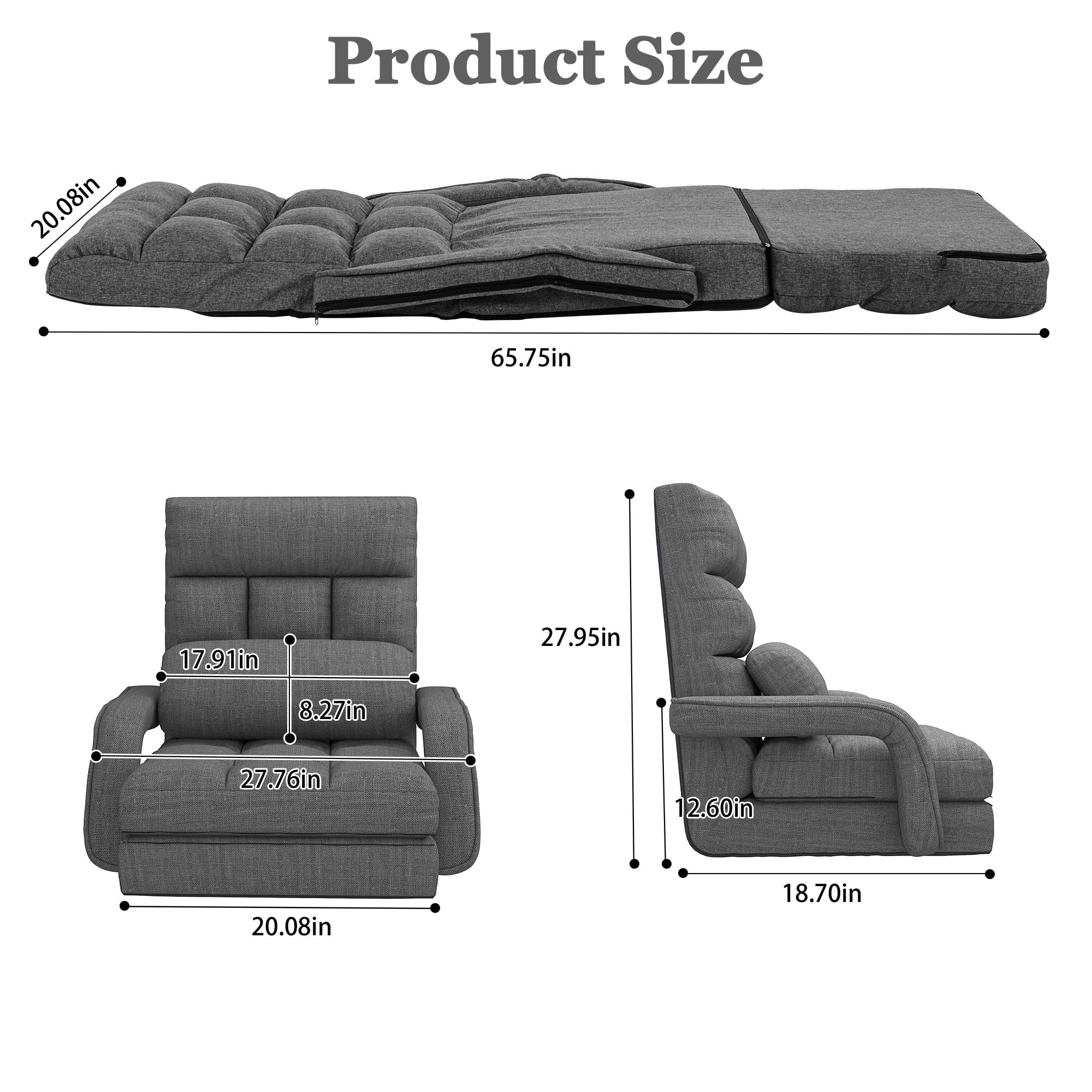 DHMAKER Adjustable Folding Floor Chair - Ergonomic Back Support Gaming Chair, 6-Position Recliner, Breathable Fabric Chaise Lounge for Living Room, Bedroom & Office - Perfect for Relaxing, Gaming & Napping