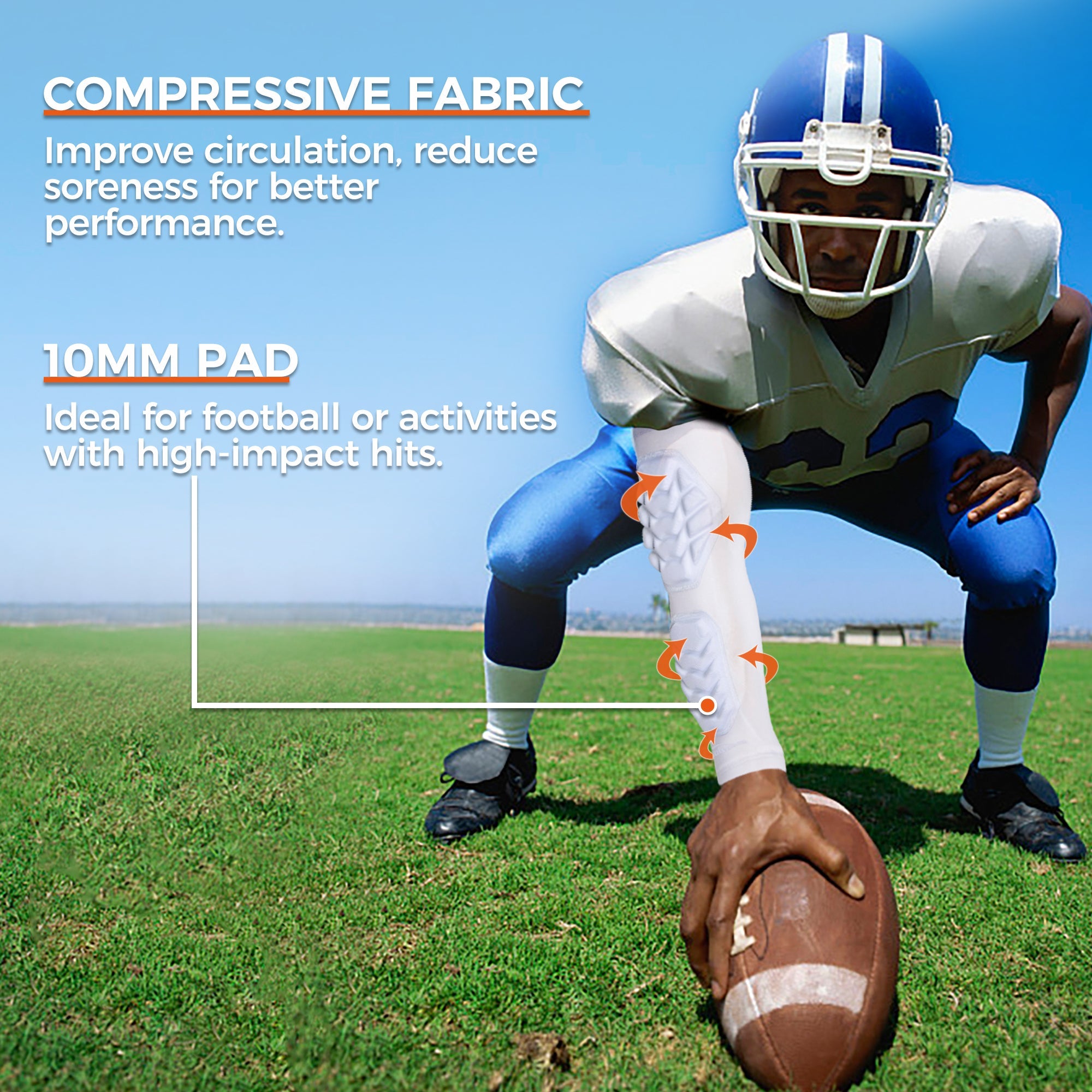 COOLOMG & TS Football Arm Padded Elbow Sleeve for Youth & Adults - Protective Sports Gear for Football, Rugby & Training (Model C01_FT001)