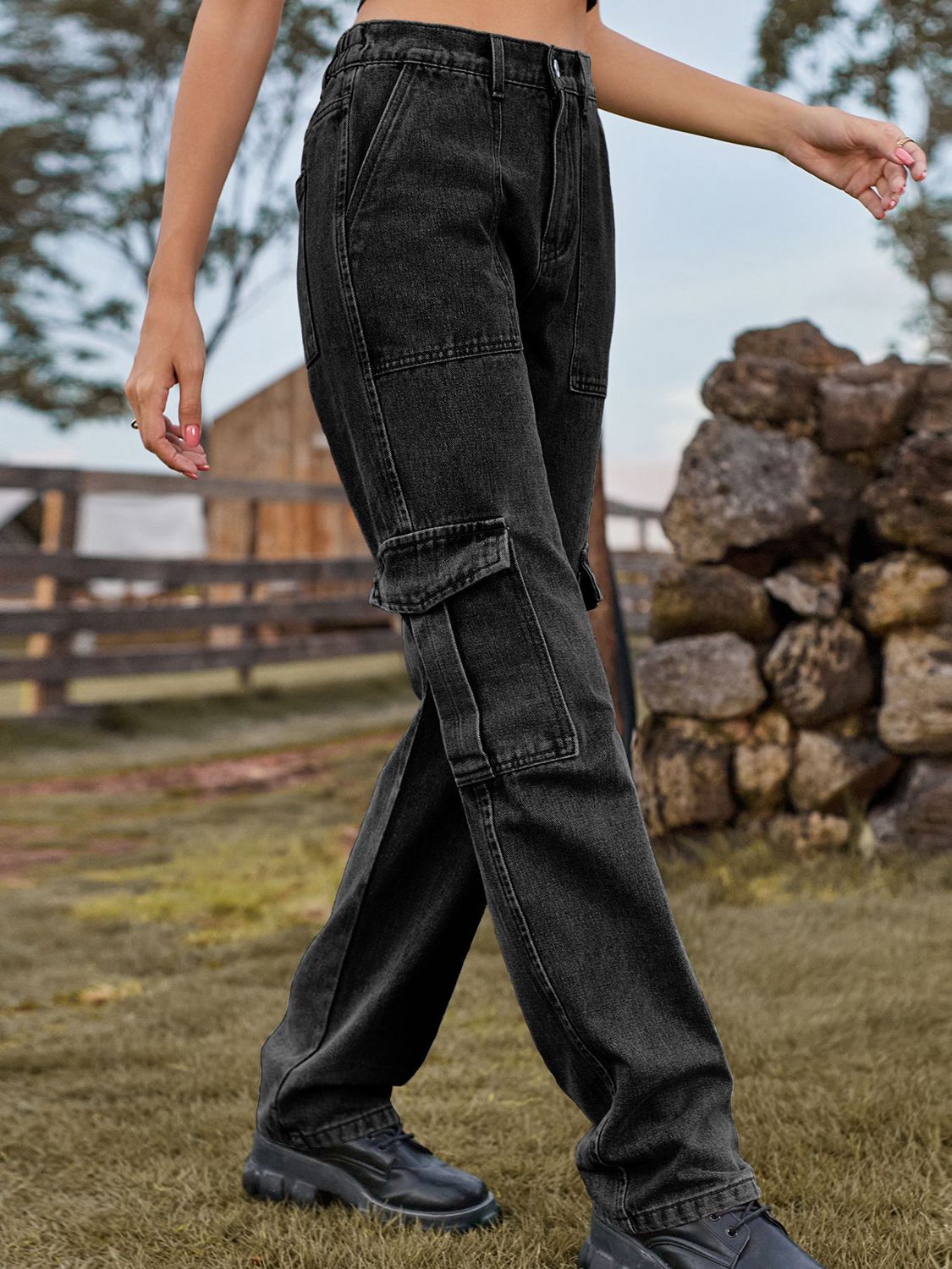 High Waist Cargo Jeans for Women - Stretch Denim Pants with Multiple Pockets | Casual Streetwear, Outdoor Adventure & Workwear Fashion