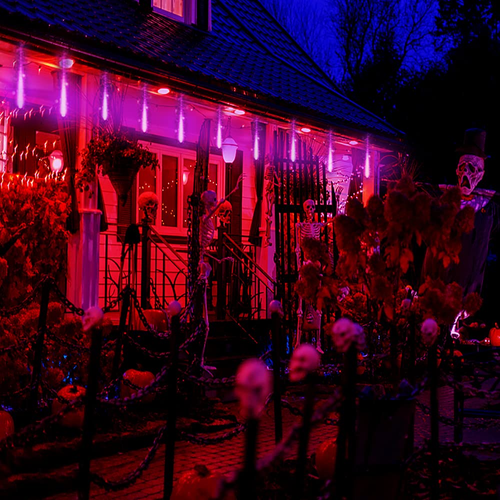 Kwaiffeo Purple Christmas Lights - 8 Tube Meteor Shower Icicle Lights with Waterproof UL Plug for Outdoor Holiday Decorations | Perfect for Halloween, Christmas, New Year Parties & Winter Home Decoration