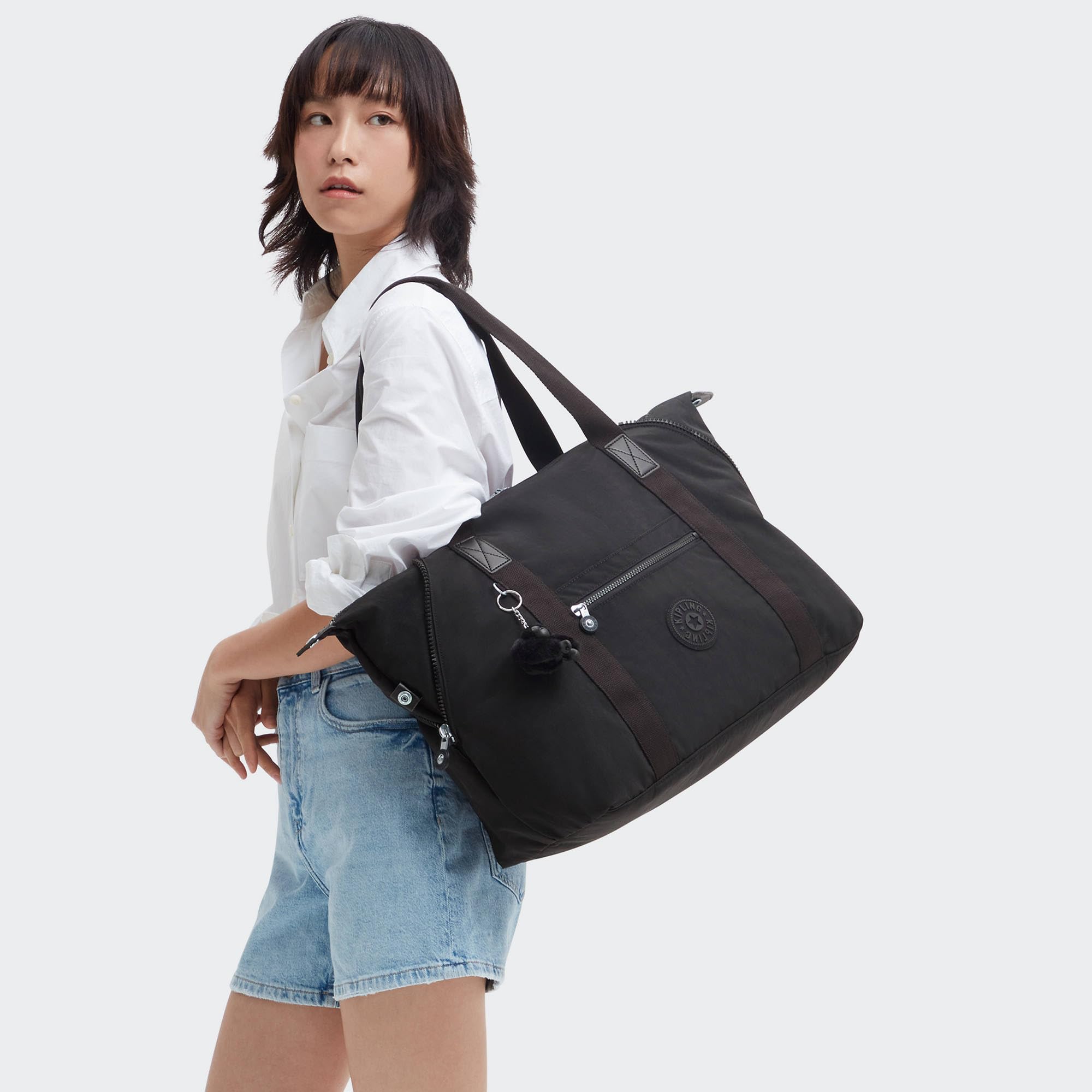 Kipling Women's Art Medium Tote Bag - Lightweight Large Weekender Travel Handbag for Work, Gym & Vacation | Durable Nylon with Signature Monkey Keychain