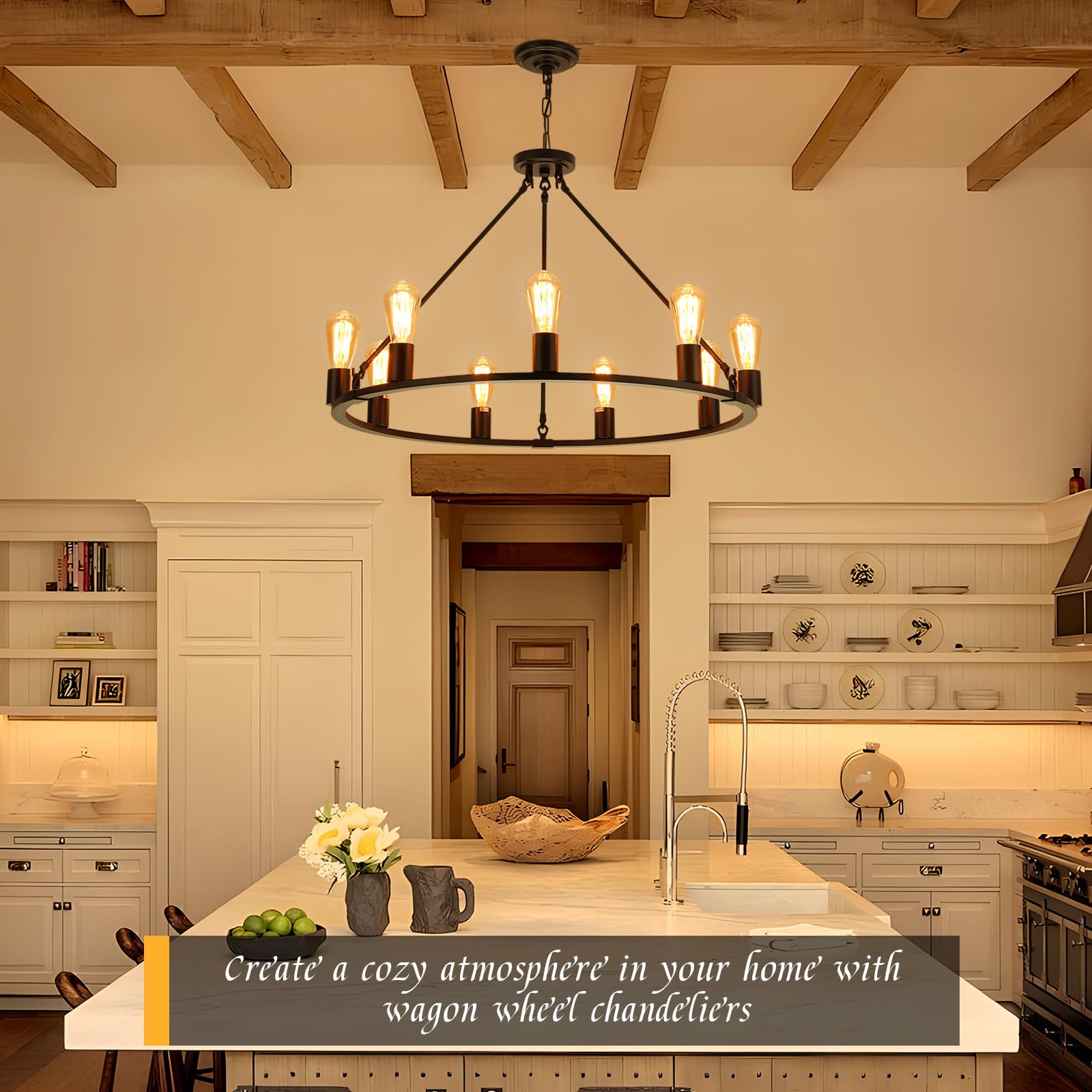 Black Wagon Wheel Chandelier - 32