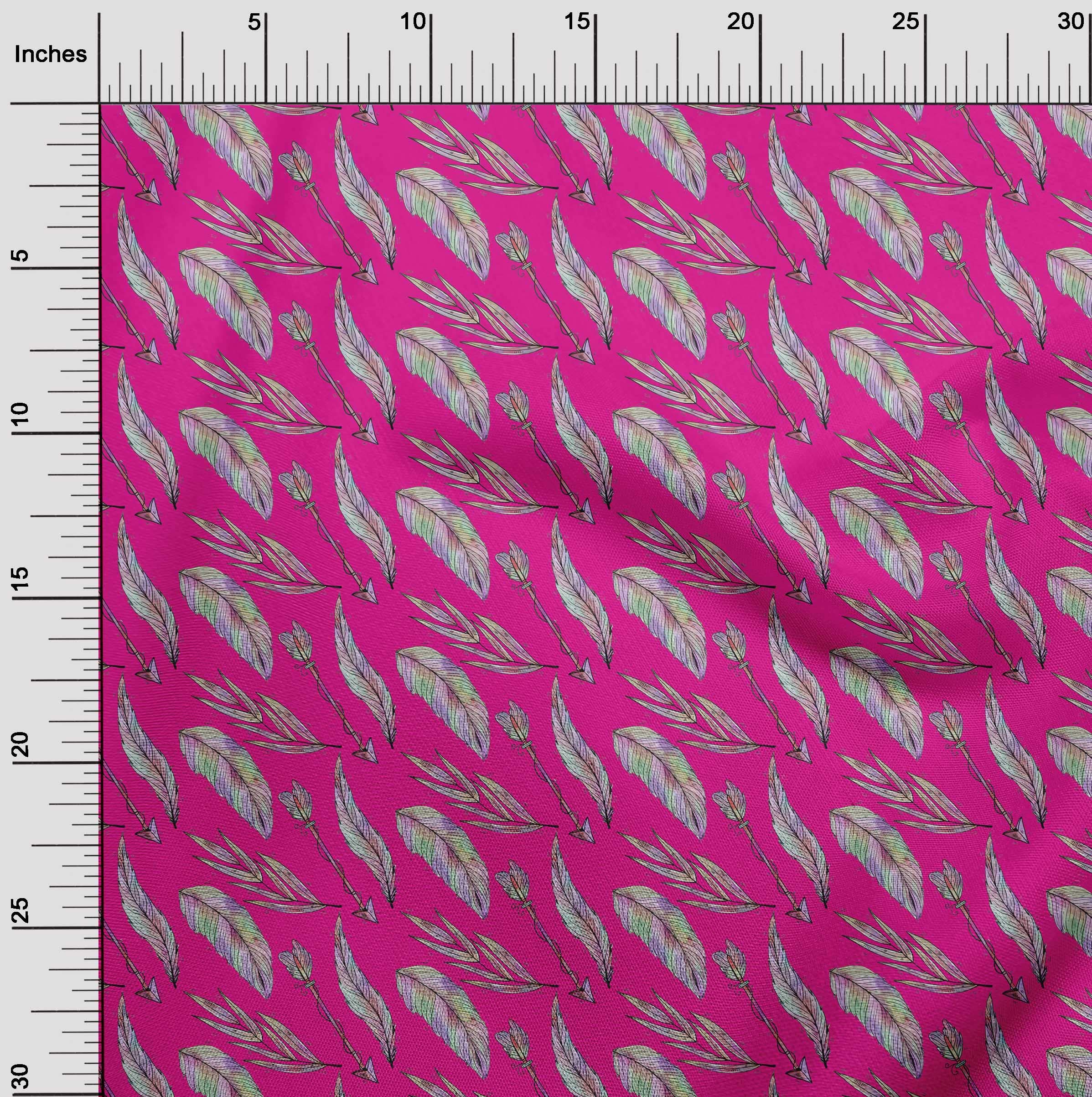 oneOone Viscose Jersey Fuchsia Pink Feather Print Fabric - 60 Inch Wide Dress Material by The Yard | Perfect for Boho Dresses, Summer Skirts & DIY Fashion Projects