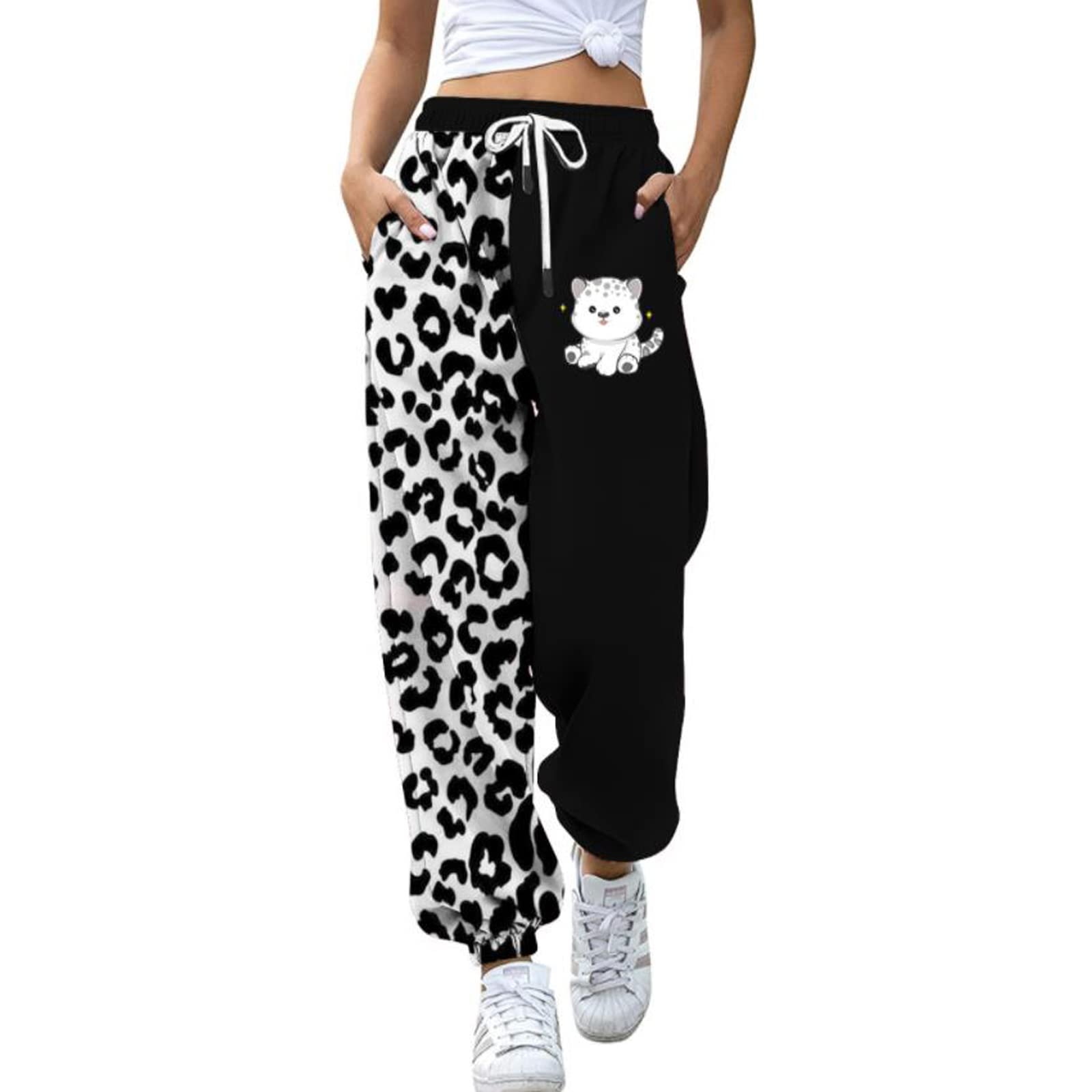 Lookwoild Women's Christmas Themed High Waisted Sweatpants - Baggy Drawstring Joggers for Women, Athletic Lounge Pants with Xmas Print | Perfect for Holiday Parties, Casual Wear & Winter Comfort