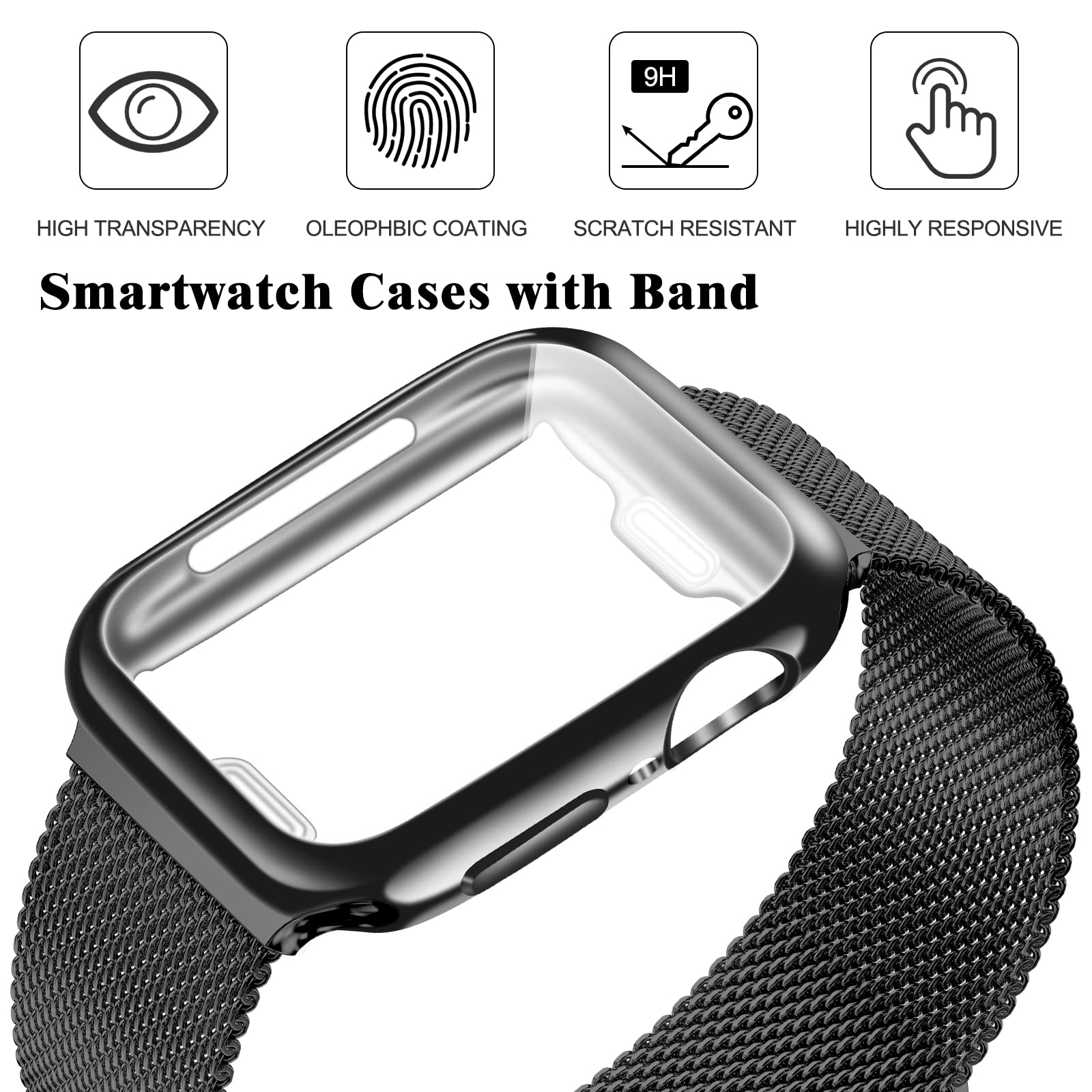 Premium Stainless Steel Milanese Loop Band for Apple Watch 45mm - Magnetic Mesh Strap Compatible with iWatch Series 10/9/8/7/6/5/4/3/2/1/SE - Adjustable Luxury Replacement Watch Band for Women & Men (Black) - Perfect for Workouts, Office & Everyday Wear