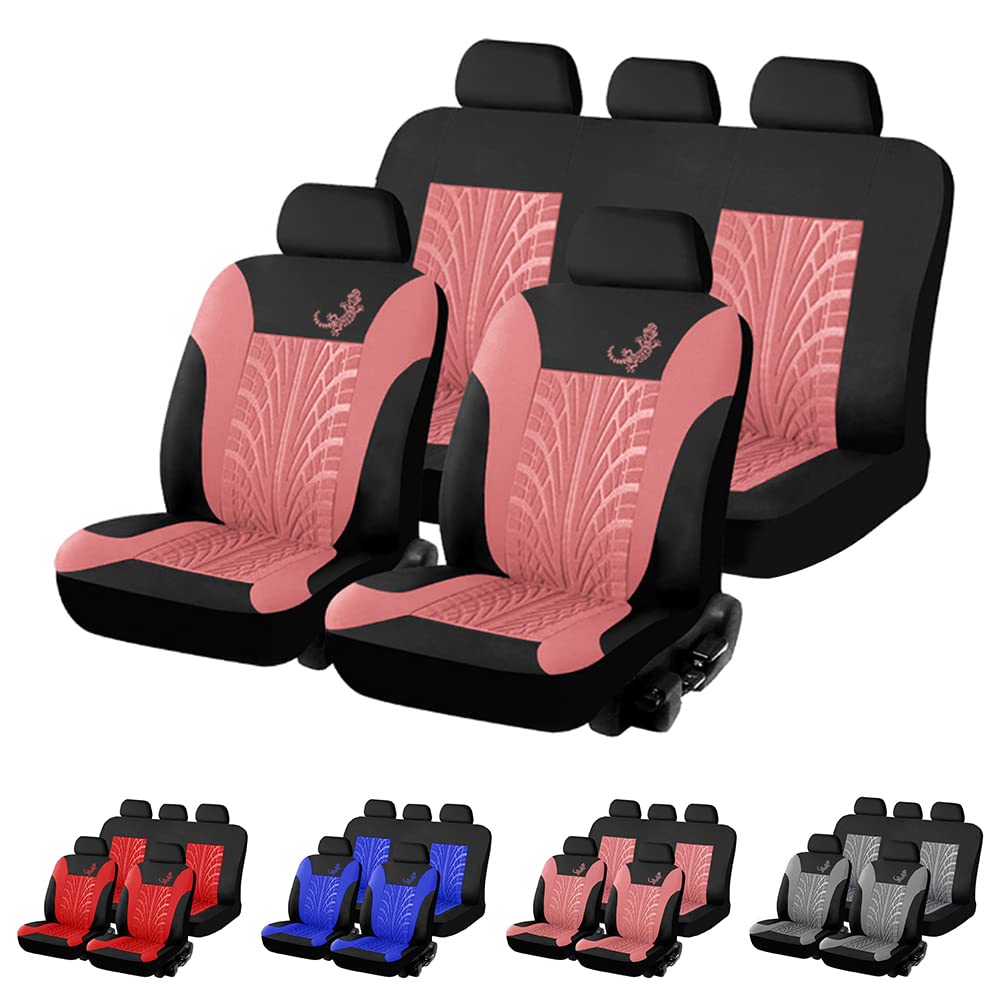 Seat Ibiza 2009-2017 Car Floor Mats & Pink Polyester Cloth Bucket Seat Covers (5-Piece Full Set) - Universal Fit for Sedan, Truck, SUV - Waterproof & Anti-Slip Protection for Daily Commute & Road Trips