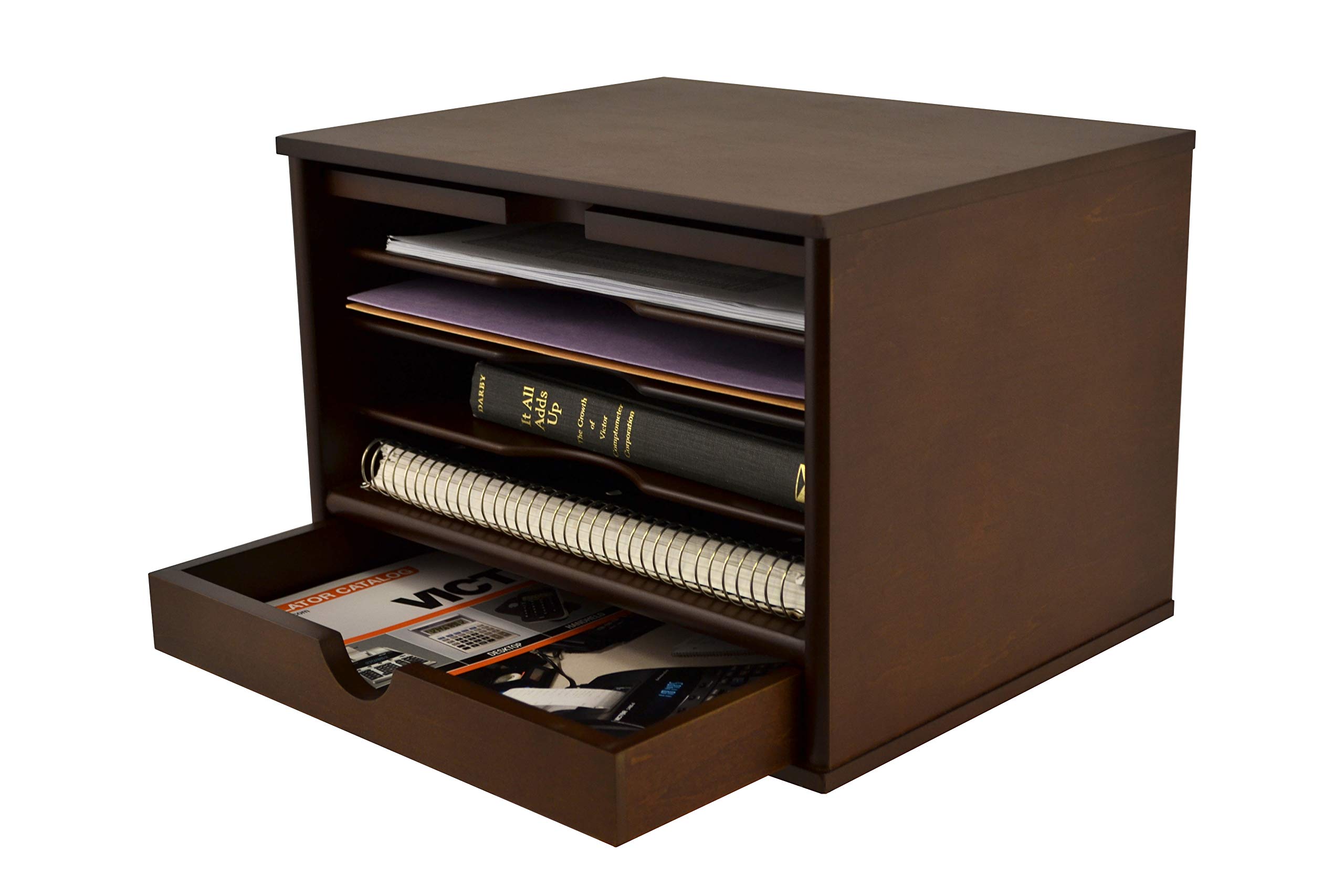 Victor Heritage Wooden Desktop Organizer - 9.4 x 13.3 x 10.5 Inches, Natural Wood Office Desk Organizer with Multiple Compartments - Perfect for Home Office, Study Desk & Workspace Organization