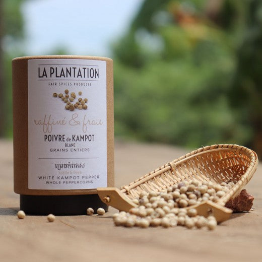 Organic White Kampot Pepper Whole Peppercorns by La Plantation - 50g | Premium Cambodian Spice for Gourmet Cooking, Steak Seasoning & Asian Cuisine