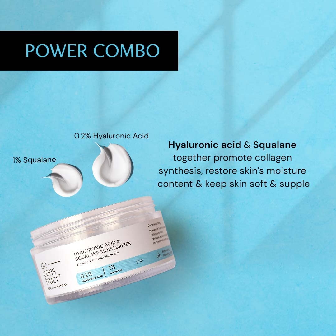 Deconstruct Hyaluronic Acid & Squalane Moisturizer - 0.2% Hyaluronic Acid & 1% Squalane - Lightweight Face Cream for Normal Skin - Long-Lasting Hydration Without Greasiness - 50g - Perfect for Daily Skincare Routine & Dry Skin Relief