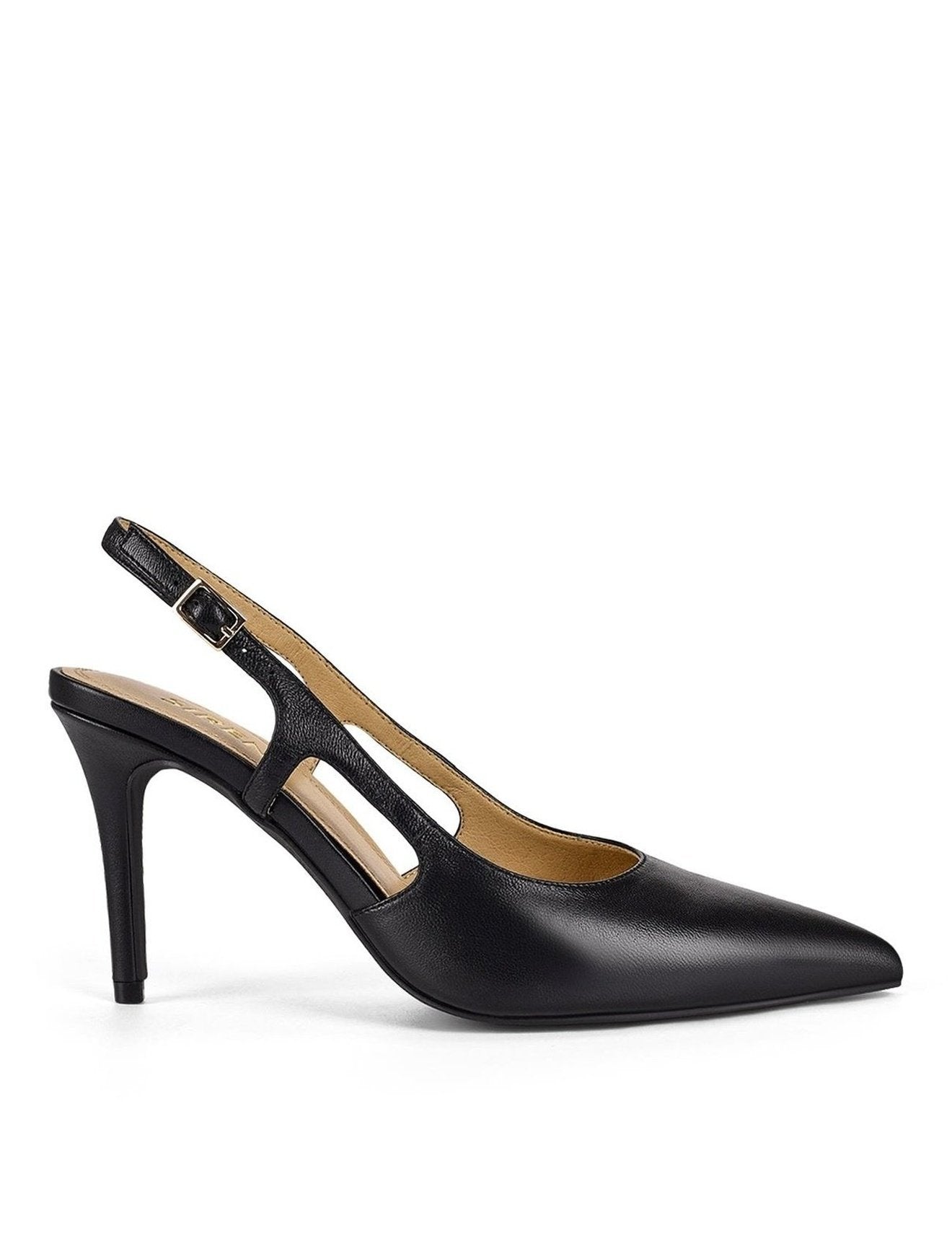 Elegant Black Leather Cinch Slingback Heels - Women's Fashion Shoes for Work, Party & Special Occasions