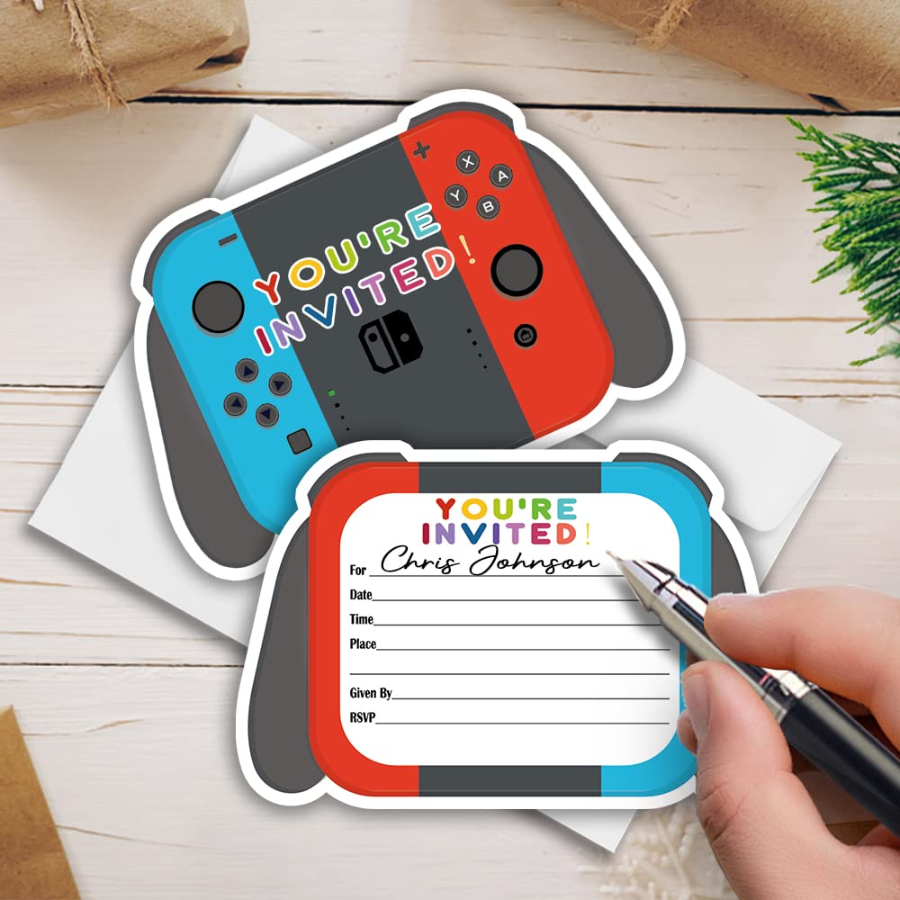 Haizct 15 Pack Game Themed Party Invitations with Envelopes - Birthday Party Cards for Kids, Teens & Adults - Perfect for Game Lovers, Board Game Nights & Themed Birthday Celebrations