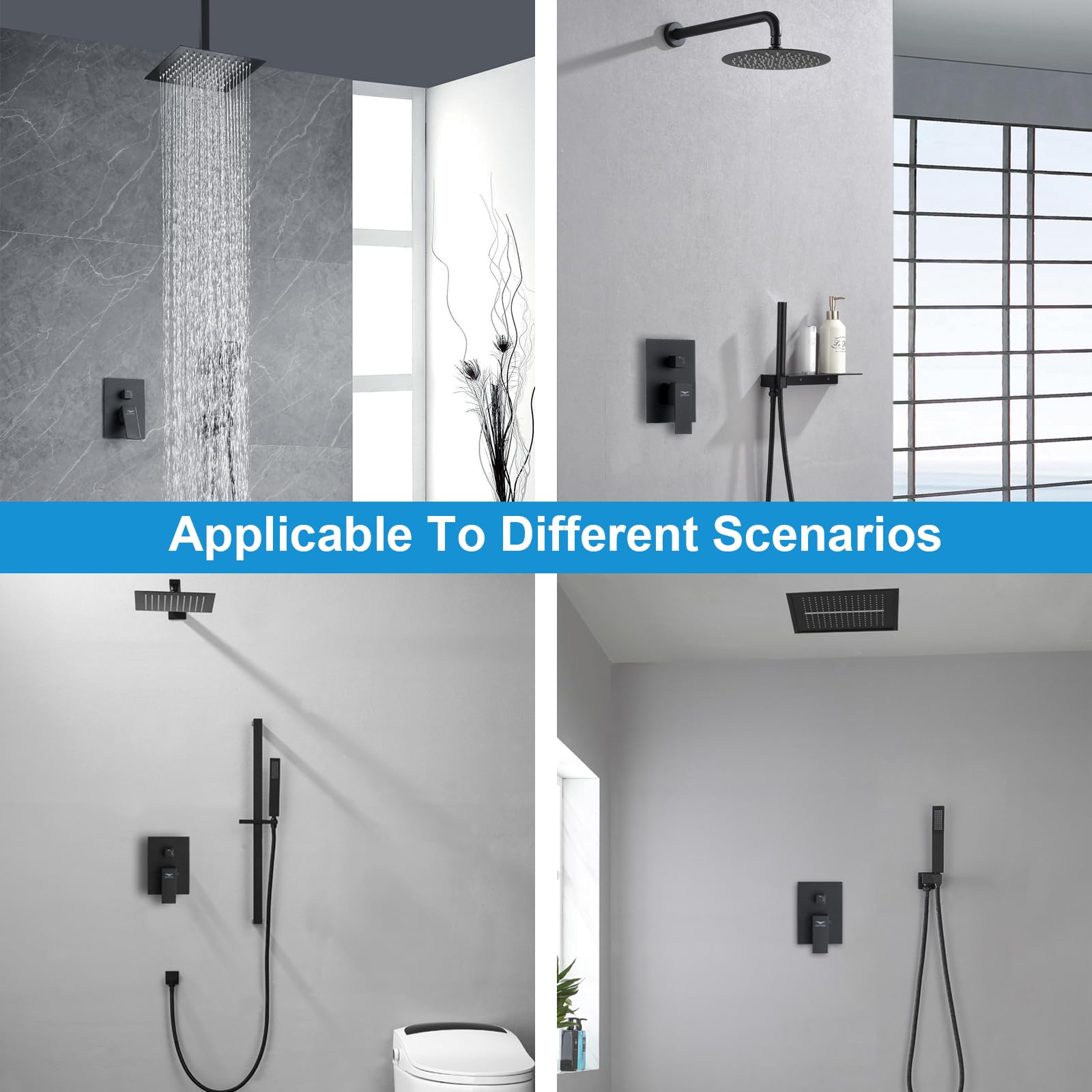 QISHENG Black Solid Brass Pressure Balance Shower Valve with Diverter - 2 Way Shower Diverter Valve Replacement Kit for Concealed Bathroom Shower Trim | Perfect for Bathroom Renovation & Modern Shower System Installation