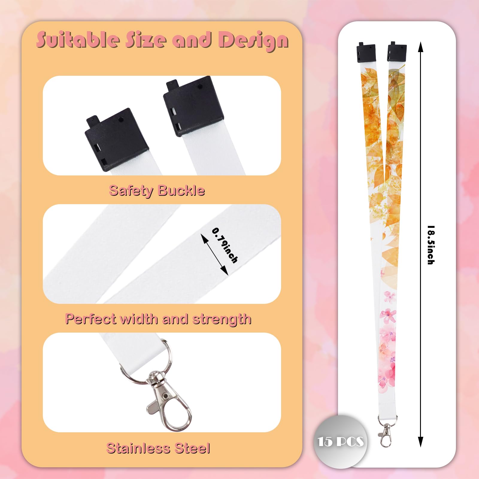 RYKOMO 15pcs White Sublimation Lanyards with Badge Holder - DIY Heat Transfer Lanyards for ID Cards & Keys