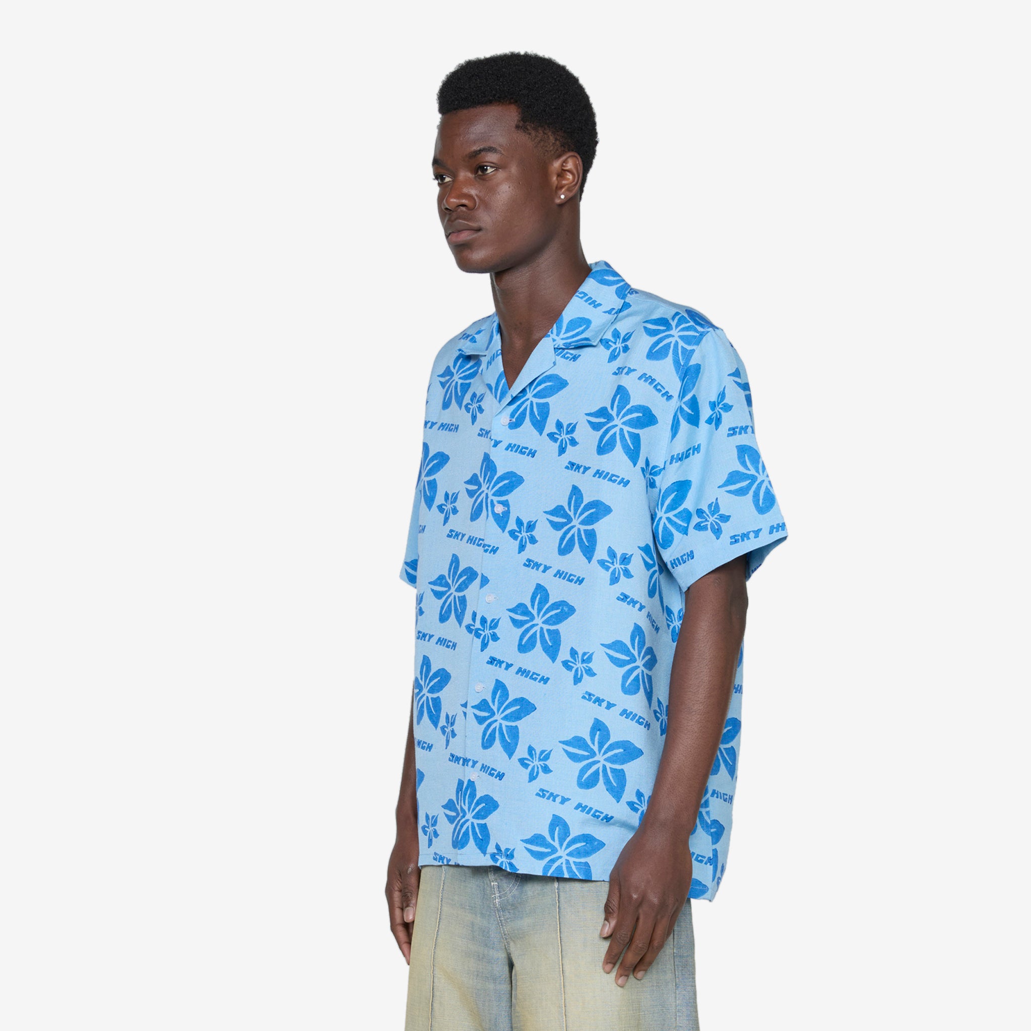 Hand Block Print Hawaiian Shirt Blue | Tropical Vacation Shirt for Men | Beach Party, Summer Outing & Casual Wear