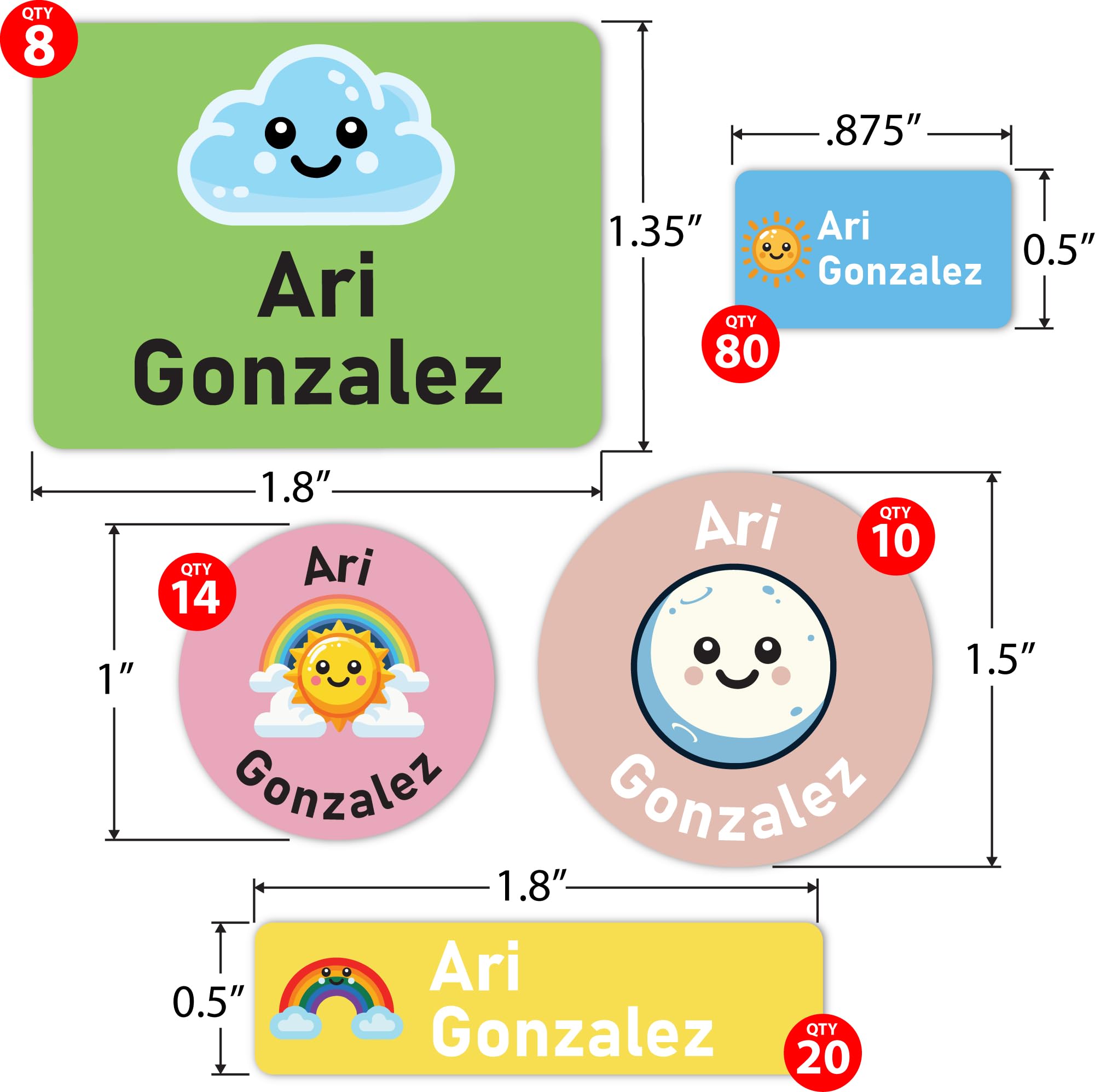 130 Personalized Name Stickers for Kids - Waterproof Vinyl Name Labels for School Supplies, Water Bottles & Clothes - Fun Rainbow Design - Perfect for Daycare, Back to School & Organization