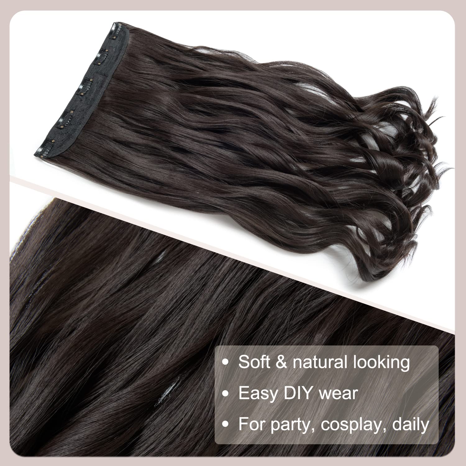 OSEN 5-Piece 24-Inch Curly Wavy Hair Extensions for Women - Clip-in Human Hair Extensions for Instant Length & Volume (Black) - Perfect for Parties, Weddings & Daily Styling