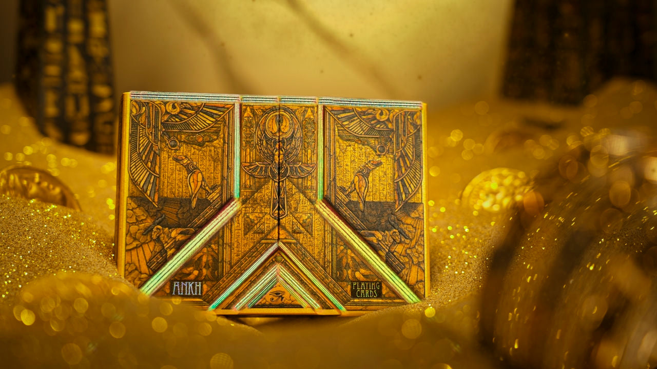 Premium Ankh Gilded Playing Cards with Walnut Wood Gift Box - Luxury Card Game Set for Poker, Magic Tricks & Collectors (Egyptian Theme)