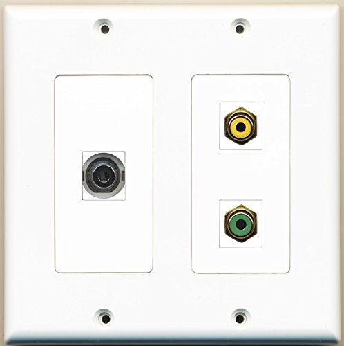RiteAV 2-Gang Wall Plate with 1 RCA Yellow Port, 1 RCA Green Port & 1 3.5mm Audio Jack - Ideal for Home Theater, Audio Systems & AV Installations