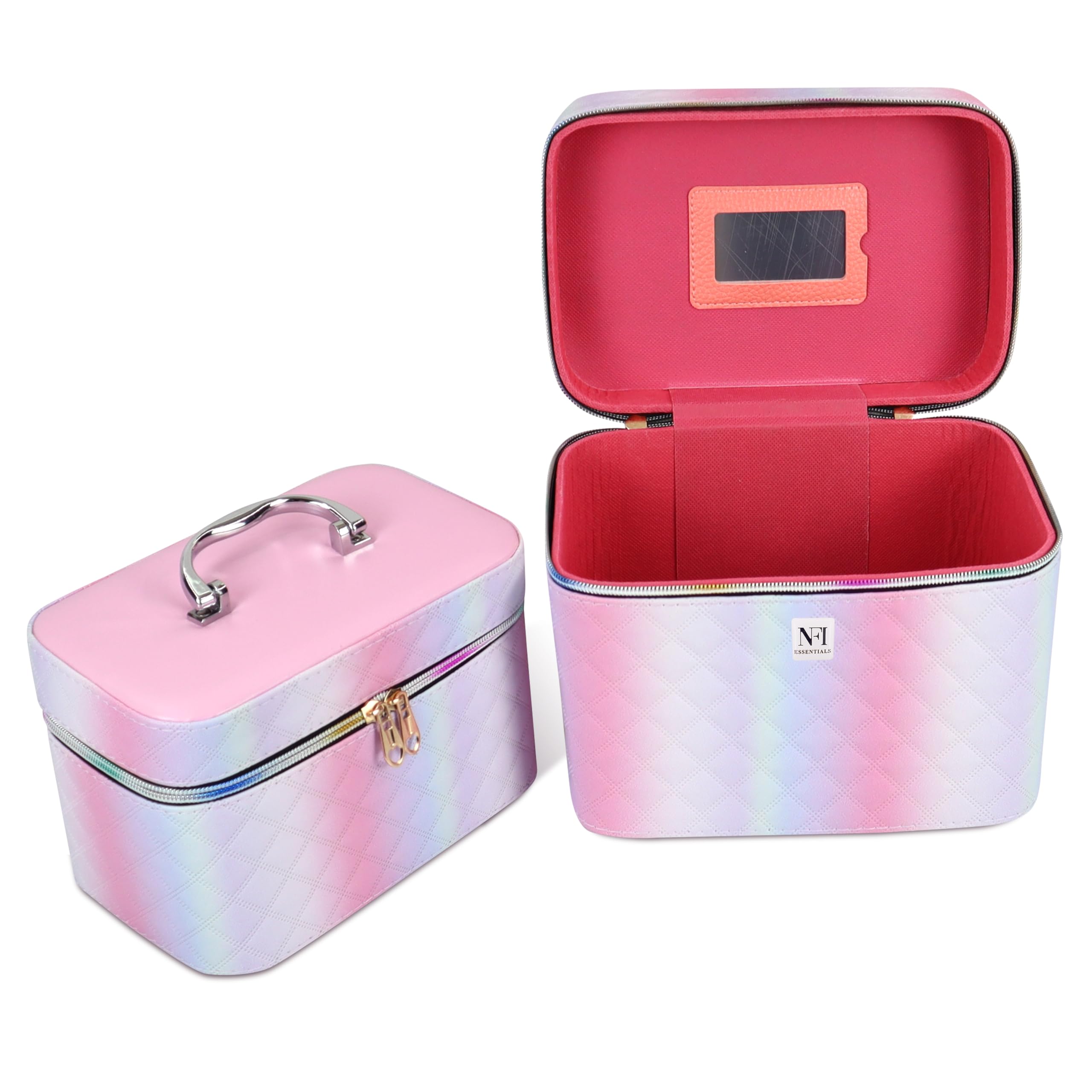 NFI Essentials 2-Piece Printed Makeup Box Set - Pink Cosmetic & Jewelry Organizer, Bridal Trousseau Vanity Case - Perfect for Wedding Makeup Storage, Bride Beauty Essentials & Travel Cosmetics Organization
