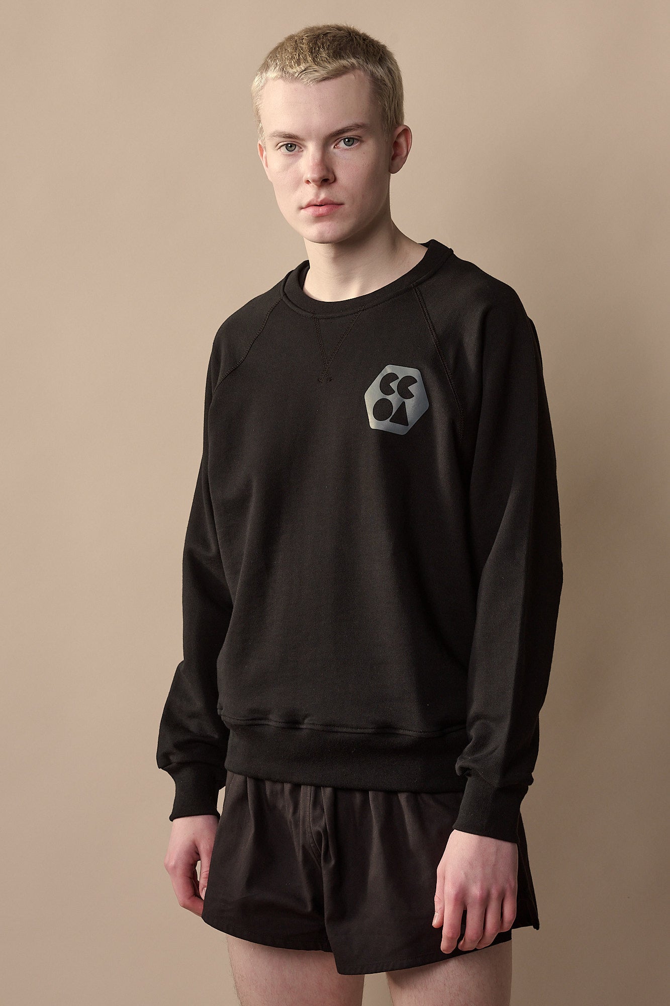 Eco-Friendly Men's Raglan Sweatshirt - Plastic-Free Black Cotton Pullover for Casual Wear & Gym Workouts