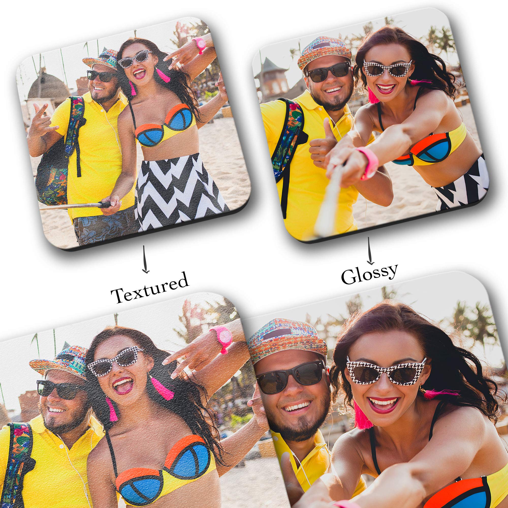 Custom Photo Coaster Set of 4 - Personalized Glossy Hardboard Drink Coasters with 4 Different Images - Unique Birthday Gift & Home Decor for Coffee Tables, Bars, and Office Desks