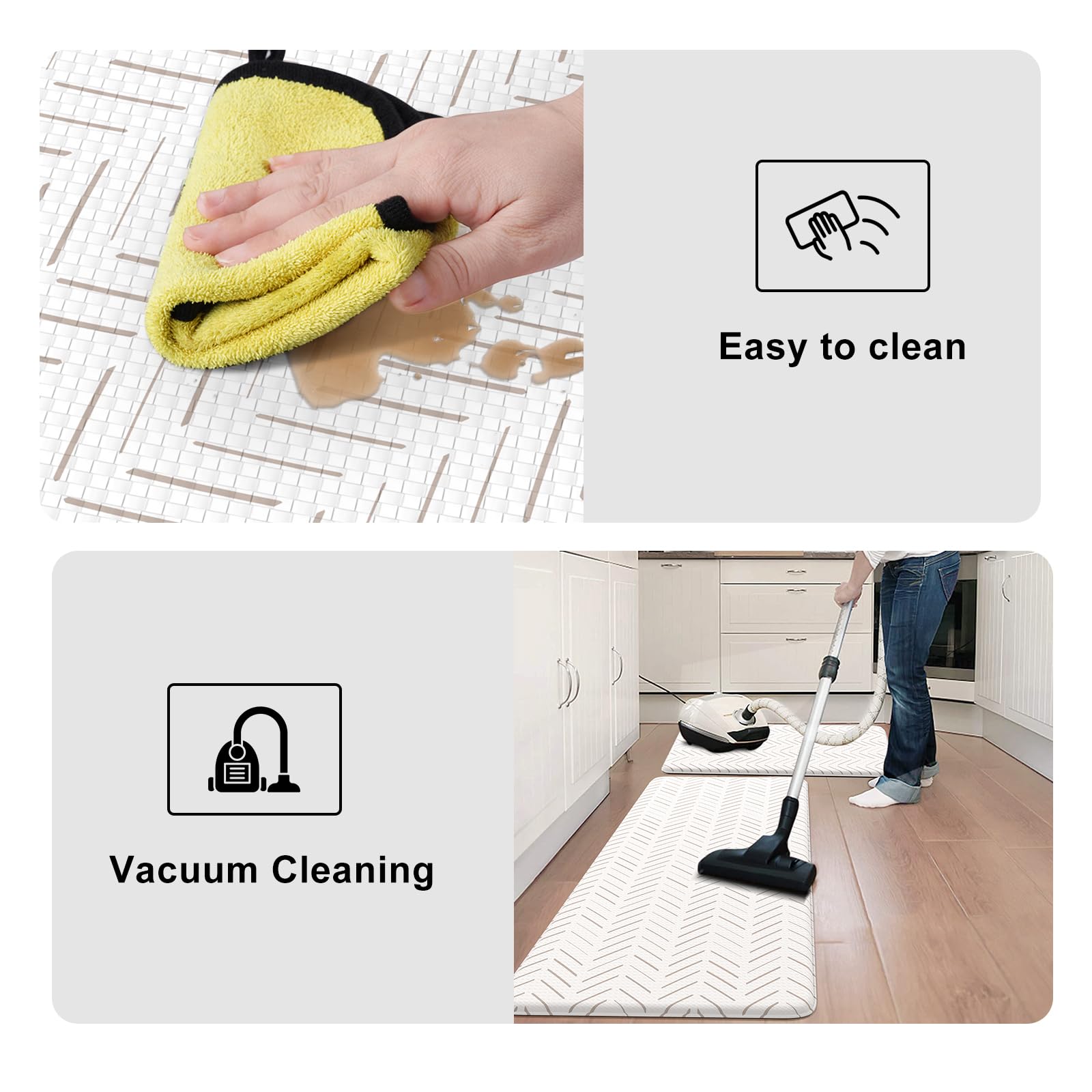KIMODE Anti-Fatigue Kitchen Mats Set of 2 - Non-Slip Cushioned Floor Mats for Standing Desk, Office & Laundry Room - Waterproof Comfort Foam Rug in Light Brown/Beige - Perfect for Sink Areas, Cooking & Workstations