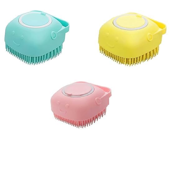 EXOMOON Silicone Massage Bath Brush - Exfoliating Body Scrubber with Soap Dispenser | Soft Skin Loofah for Adults & Babies | Shower Brush for Deep Cleansing & Relaxation | Perfect for Spa, Bath & Shower Time (Multicolor, Pack of 1)