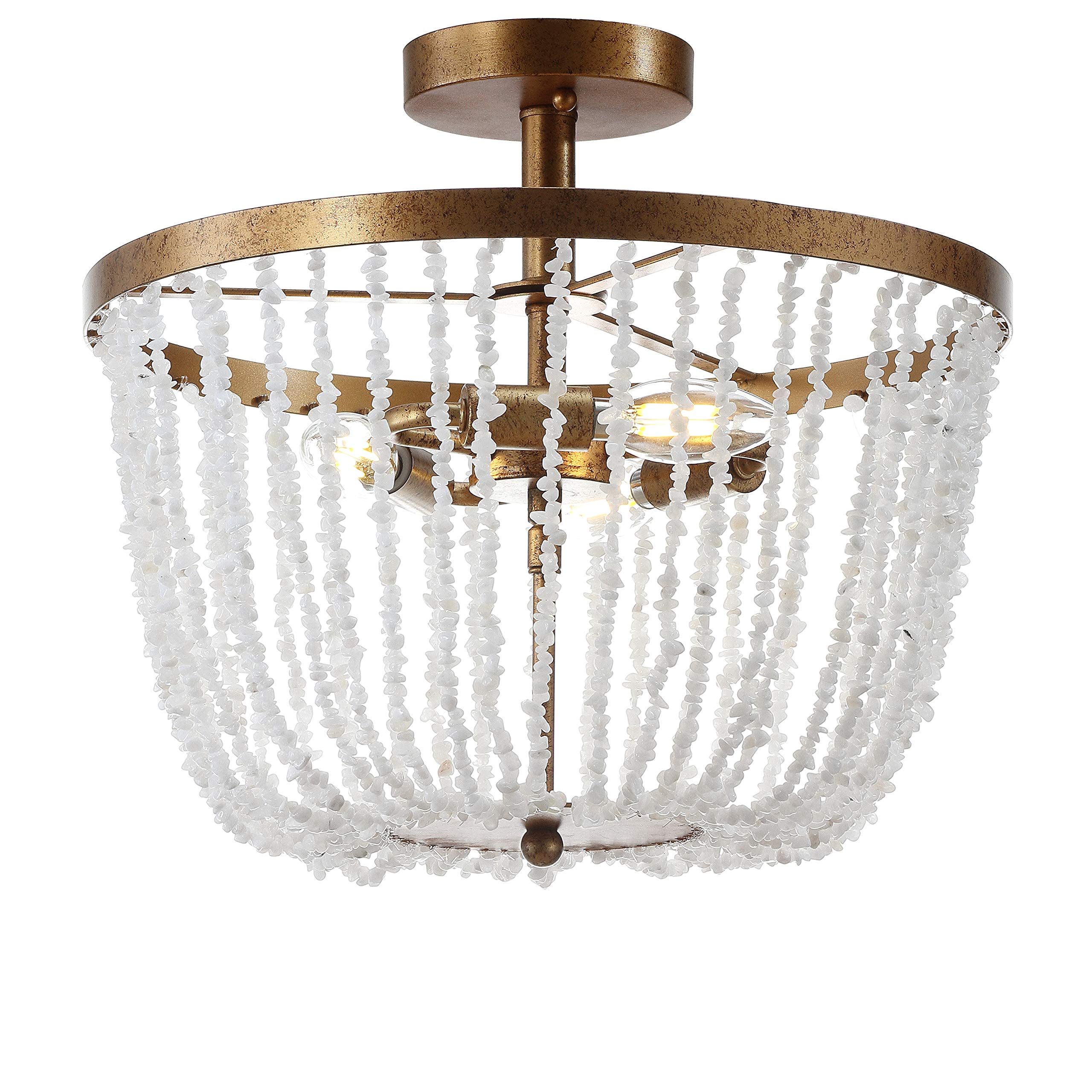 JONATHAN Y JYL9021A 15-Inch LED Flush Mount Ceiling Light - Georgian Style Stone & Metal Fixture in Antique Gold/White - Modern & Transitional Design for Living Room, Dining Room, Office, Hallway & Entryway Lighting