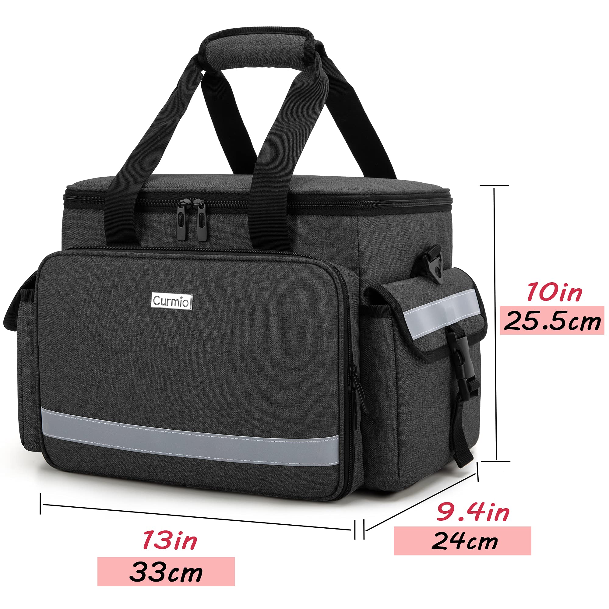 CURMIO Empty First Aid Bag with Dividers - Emergency Medical Supply Organizer for Home, Travel & Outdoor Adventures - Compact EMT Pouch for Nurses & First Responders (Black)