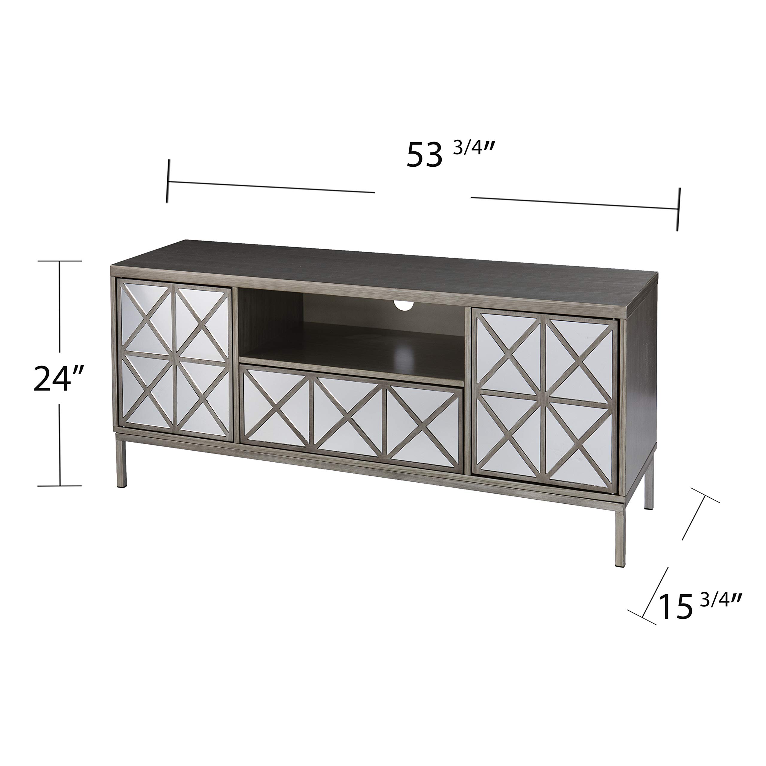 SEI Furniture Downley Storage TV Stand Media Console with Mirror Finish - Silver Modern Entertainment Center for Living Room, Bedroom, or Home Theater