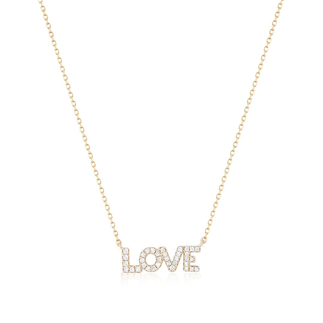 14K Yellow Gold Diamond LOVE Necklace for Women - Elegant Valentine's Day Gift, Anniversary Present & Everyday Luxury Jewelry