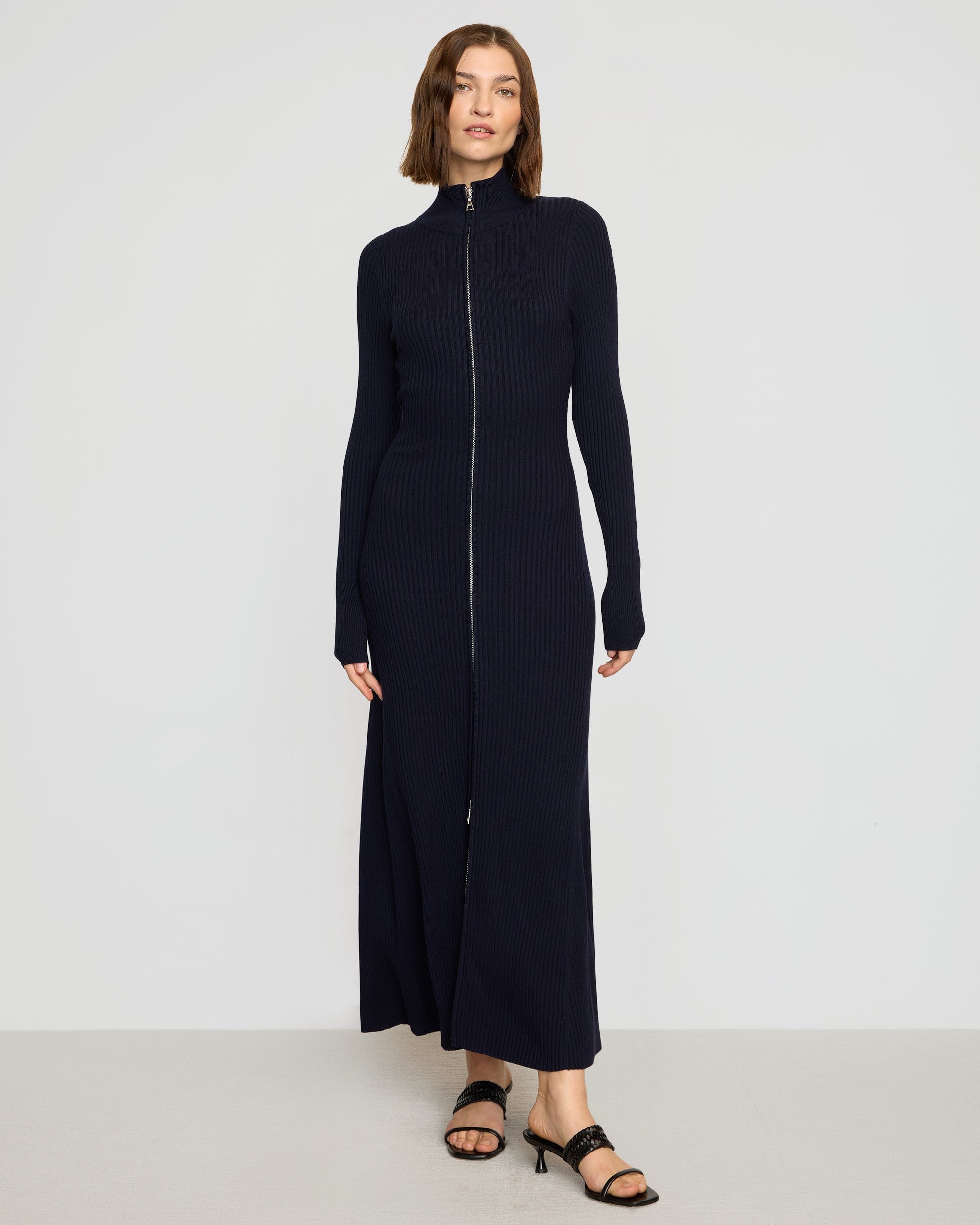 Janne Ribbed Two-Way Zip Sweater Dress for Women - Stylish Winter Knit Dress for Casual Outings & Date Nights