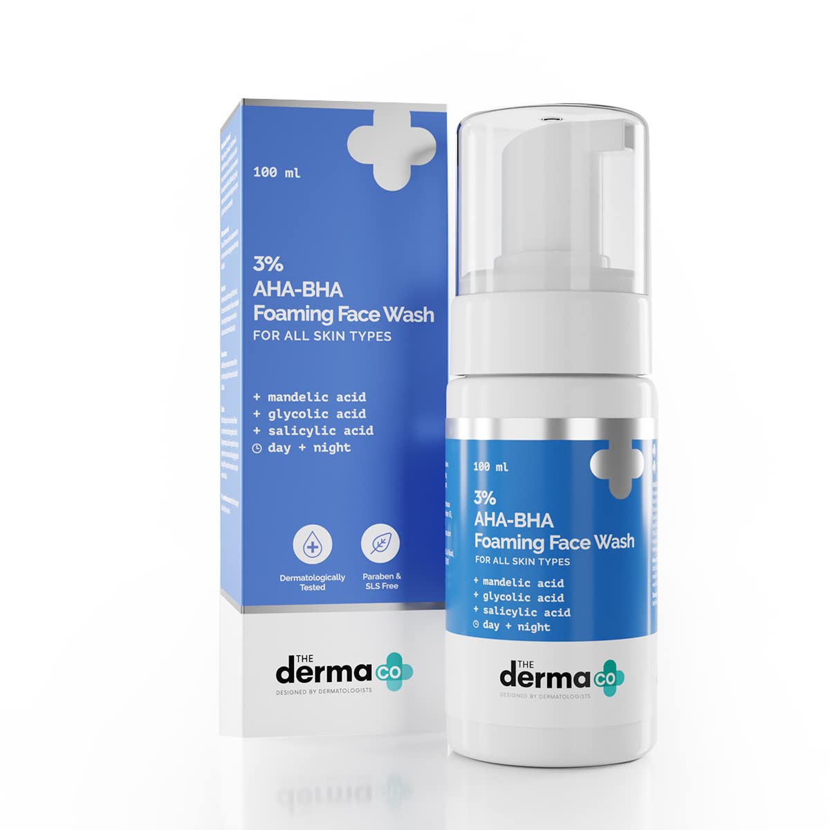 The Derma Co 3% AHA+BHA Foaming Daily Face Wash for Acne-Prone Skin - 100ml | Gentle Exfoliating Cleanser for Clear Skin | Perfect for Morning & Night Skincare Routine
