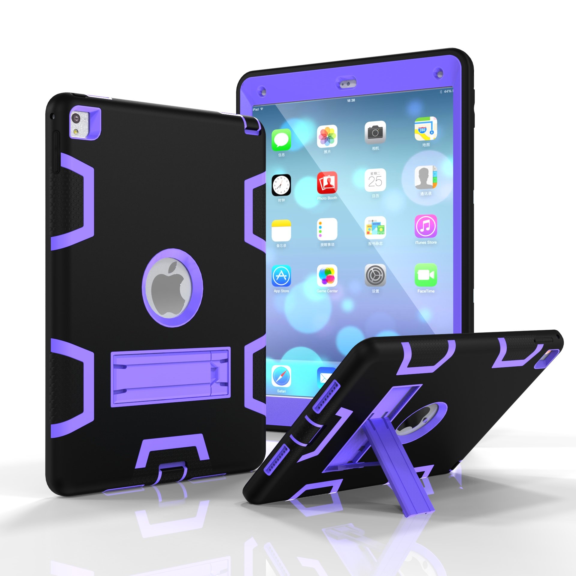 Heavy Duty Shockproof Case for iPad Air 2/iPad 6 (2014) - 3-Layer Hybrid Protective Cover with Kickstand, PC Hard Shell & Soft Silicone Armor | Perfect for Outdoor, Travel, Work & School Use