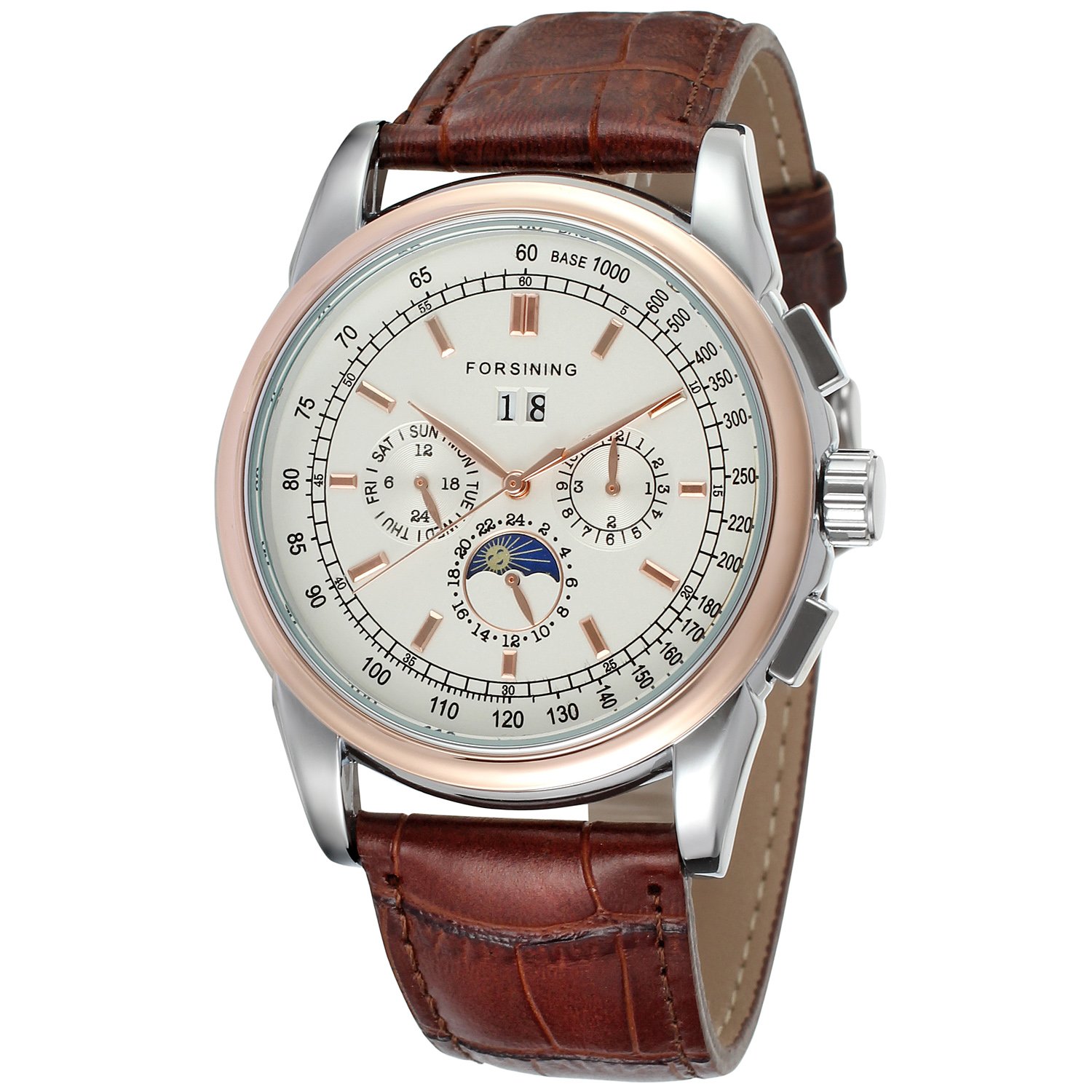 FORSINING Men's Automatic Watch - Silver Dial, Genuine Brown Leather Strap, Water Resistant, Luxury Dress Watch for Business, Wedding & Formal Occasions