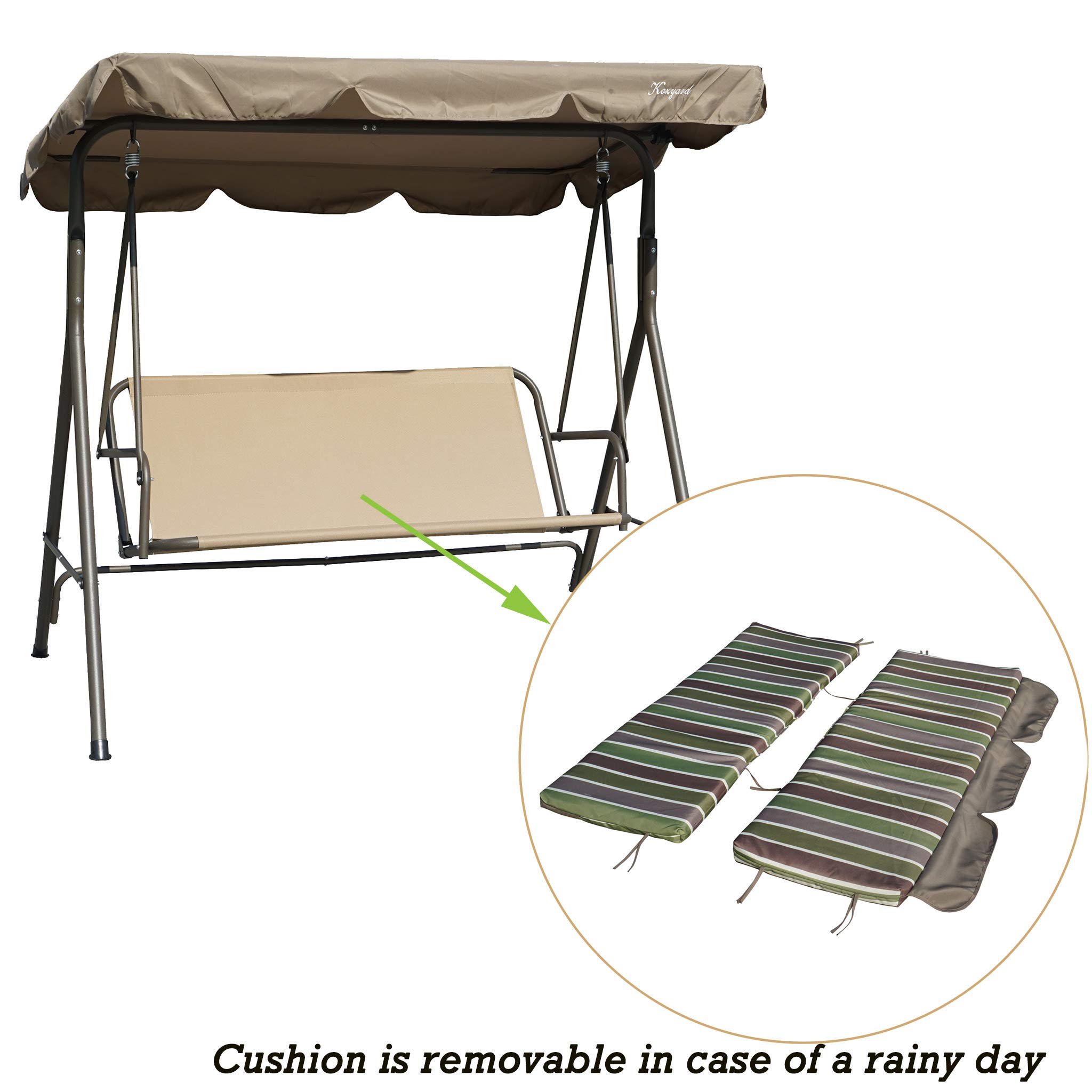 Kozyard Alicia Patio Swing Chair - Outdoor Hanging Glider with 3 Comfortable Cushions, Sturdy Steel Frame & Adjustable Canopy - Perfect for Garden, Poolside, Balcony or Backyard Relaxation (Lime Stripe) | Weather-Resistant & Easy to Clean