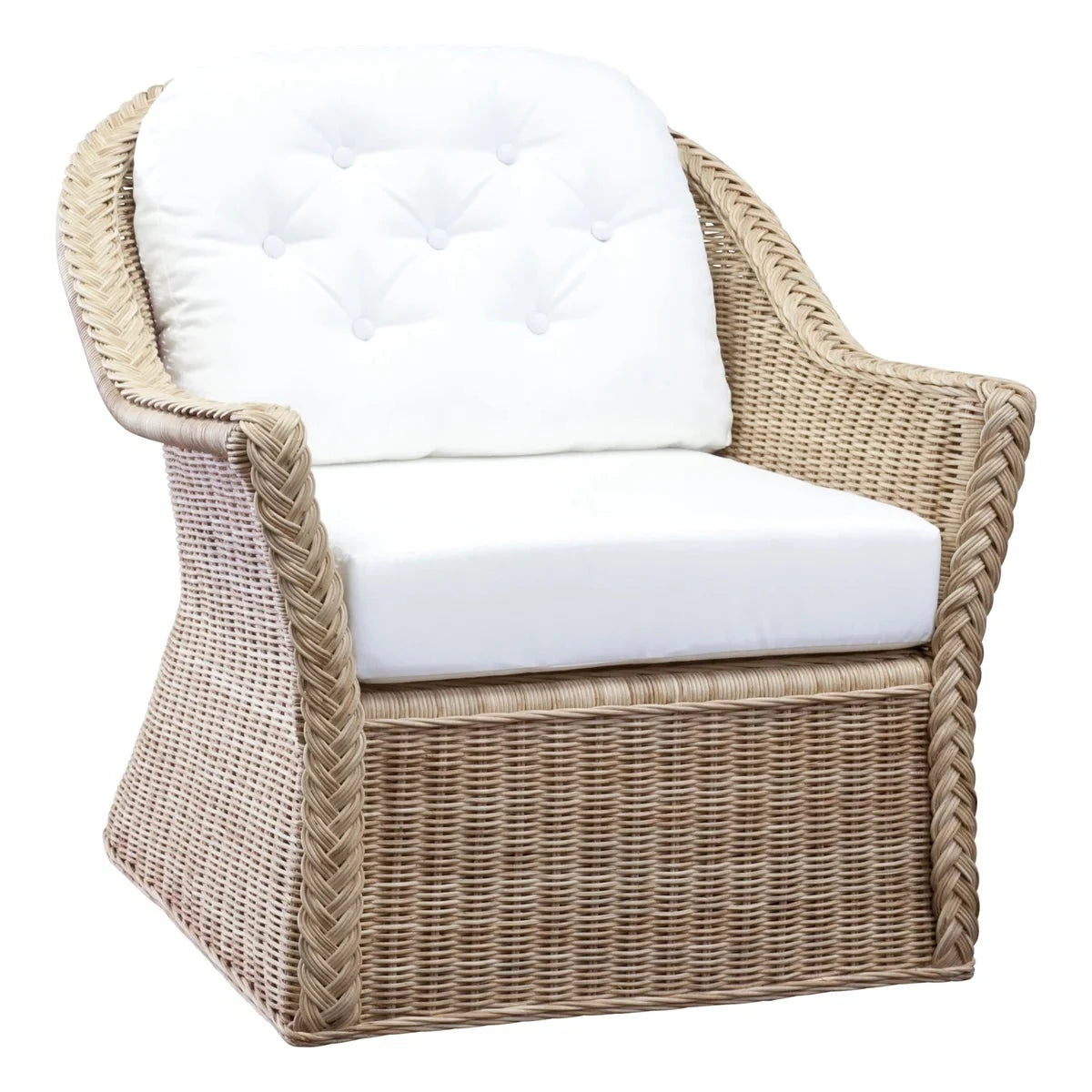 Braided Wicker Chatham Upholstered Lounge Chair - Comfortable Rattan Accent Chair for Living Room, Patio, or Bedroom - Perfect for Relaxing and Reading