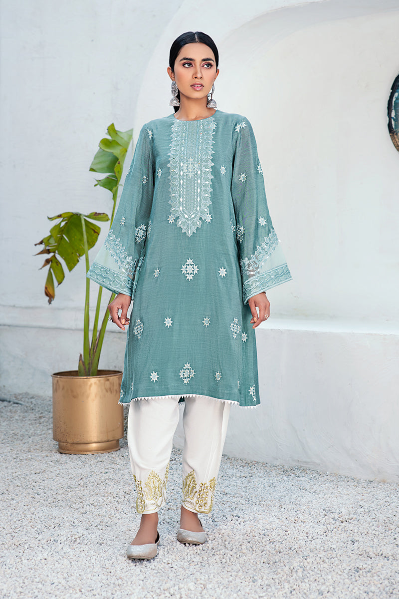 AQUA FLORAL EMBROIDERED SHIRT Women's Fashion Blouse - Elegant Floral Print Casual Top for Spring Summer Outfits | Perfect for Office, Date Night & Vacation Wear
