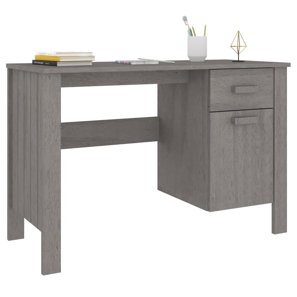 vidaXL Light Gray Solid Wood Pine Computer Desk for Home Office - Sturdy Workstation for Writing, Studying, and Remote Work