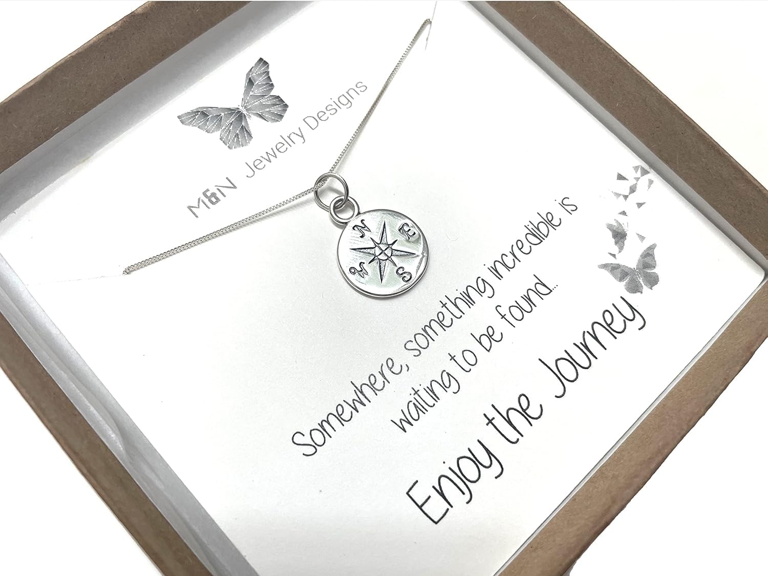 Sterling Silver Compass Necklace for Women - Inspirational Long Distance Friendship Gift, Graduation Present for Her - Dainty Travel Jewelry with 