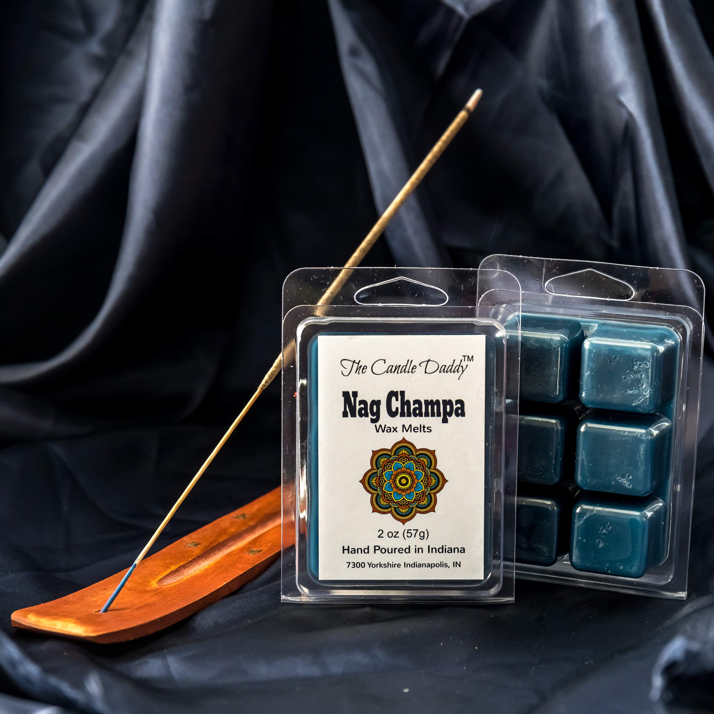 Nag Champa Scented Candles & Wax Melts Set - 2 x 6 oz Incense Candles + 3 x 2 oz Aromatherapy Wax Melts for Home, Meditation & Yoga Relaxation